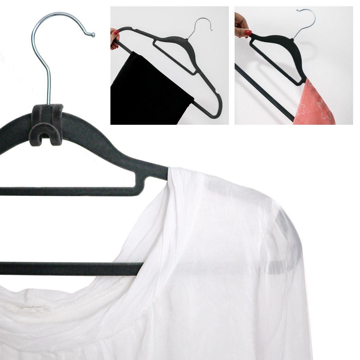Rutschfest Haken-Organizer grau Samt Kleiderbügel eyepower 10 Antirutsch, 20 Kleiderbügel Hemden-Bügel