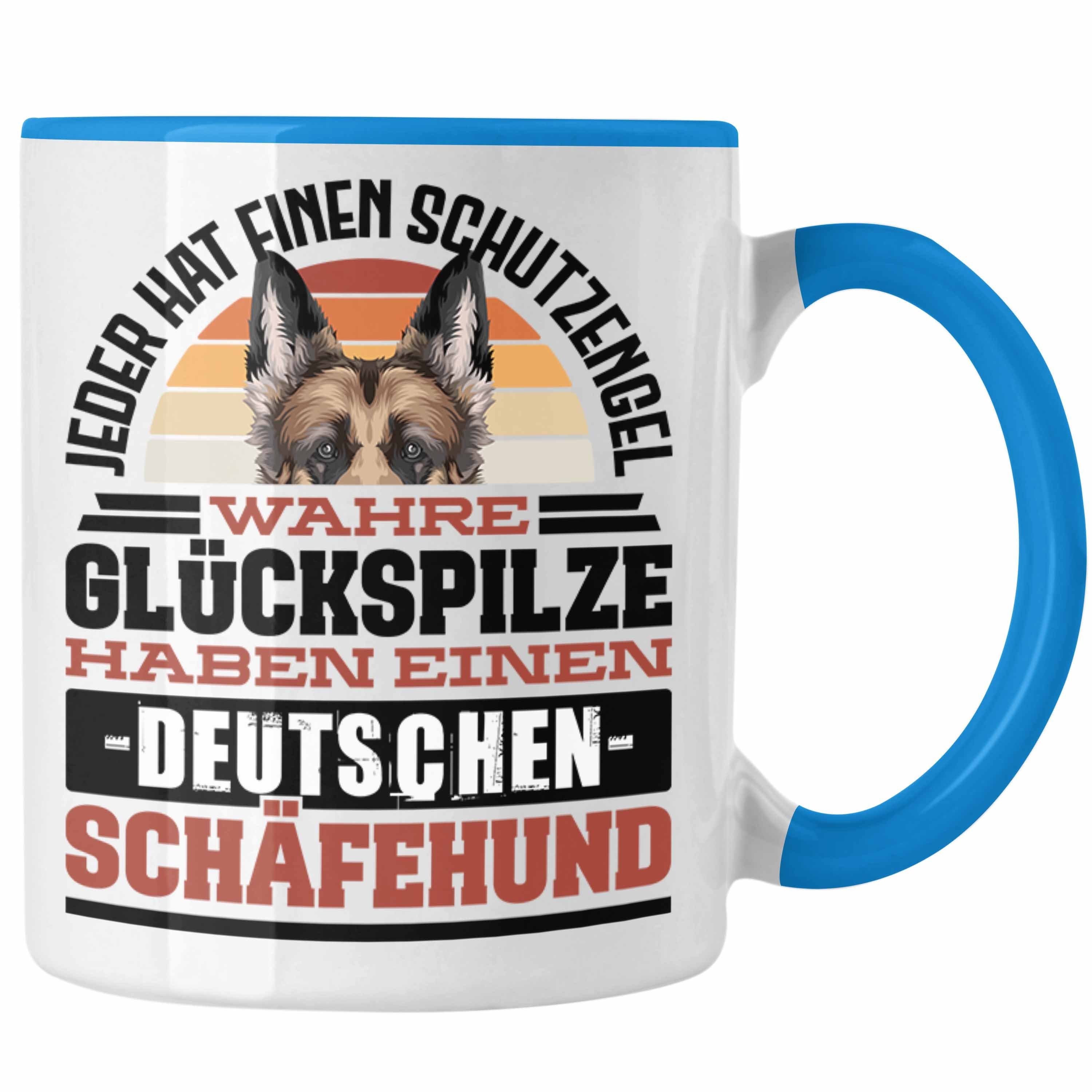 Trendation Tasse Deutscher Schäferhund Tasse Geschenkidee Kaffee-Becher Schäferhund Bes Blau