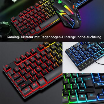 Diida Gaming-Tastaturen,4-in-1 Tastatur und Maus-Set,Kopfhörer,4 Stück Tastatur (inkl. Gaming Maus und Gaming Mauspad)