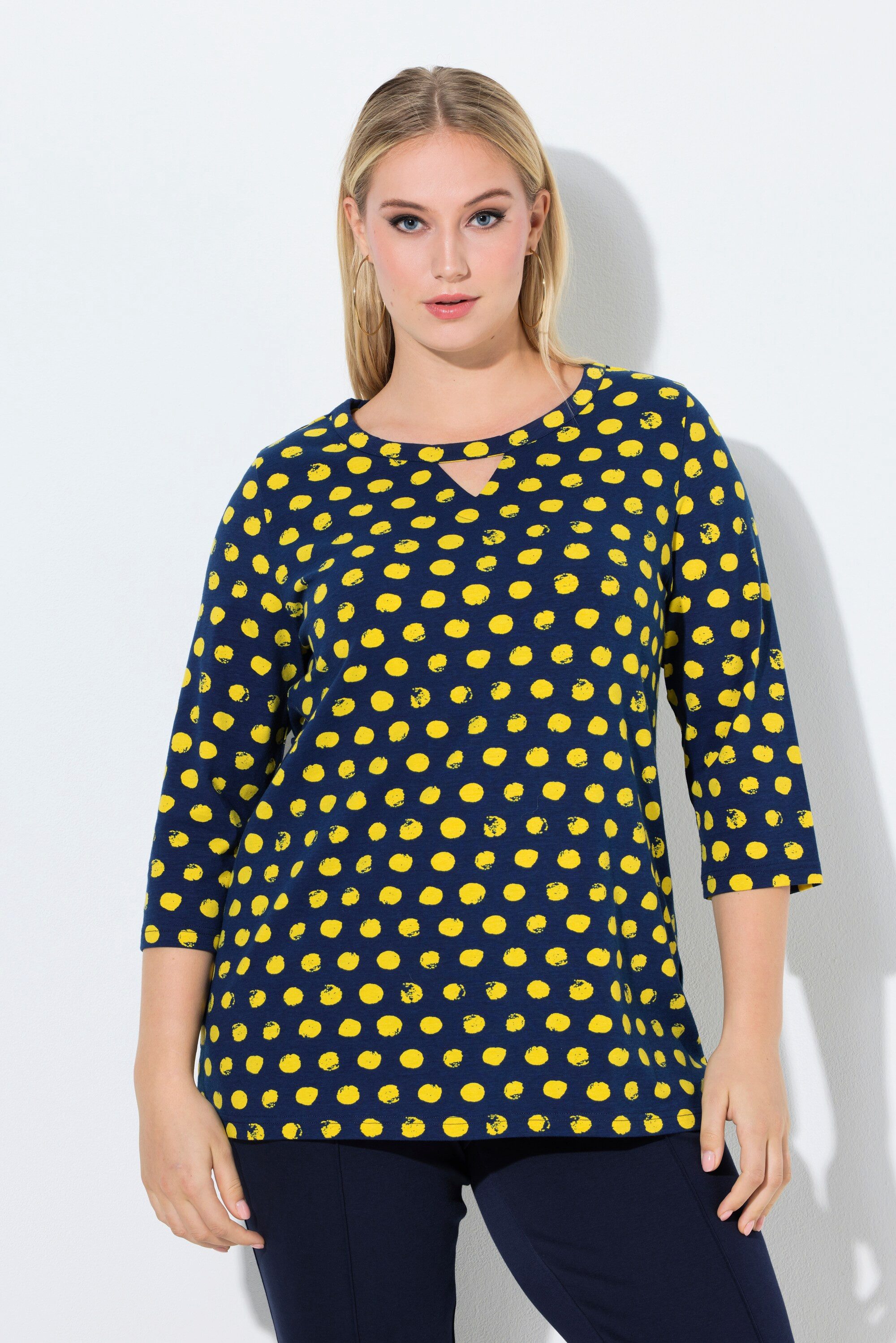 Ulla Popken T-Shirt Shirt Tupfen Classic Rundhals 3/4-Arm