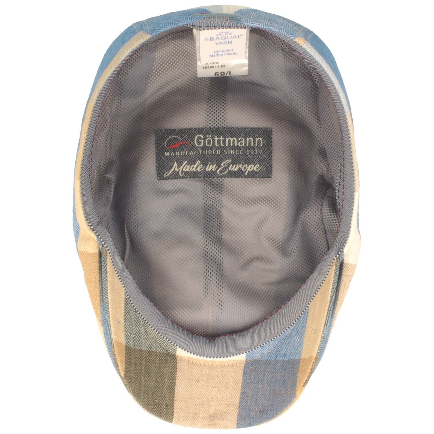 Göttmann Schiebermütze Schiebermütze Jackson Patchwork aus Leinen mit UPF 50+