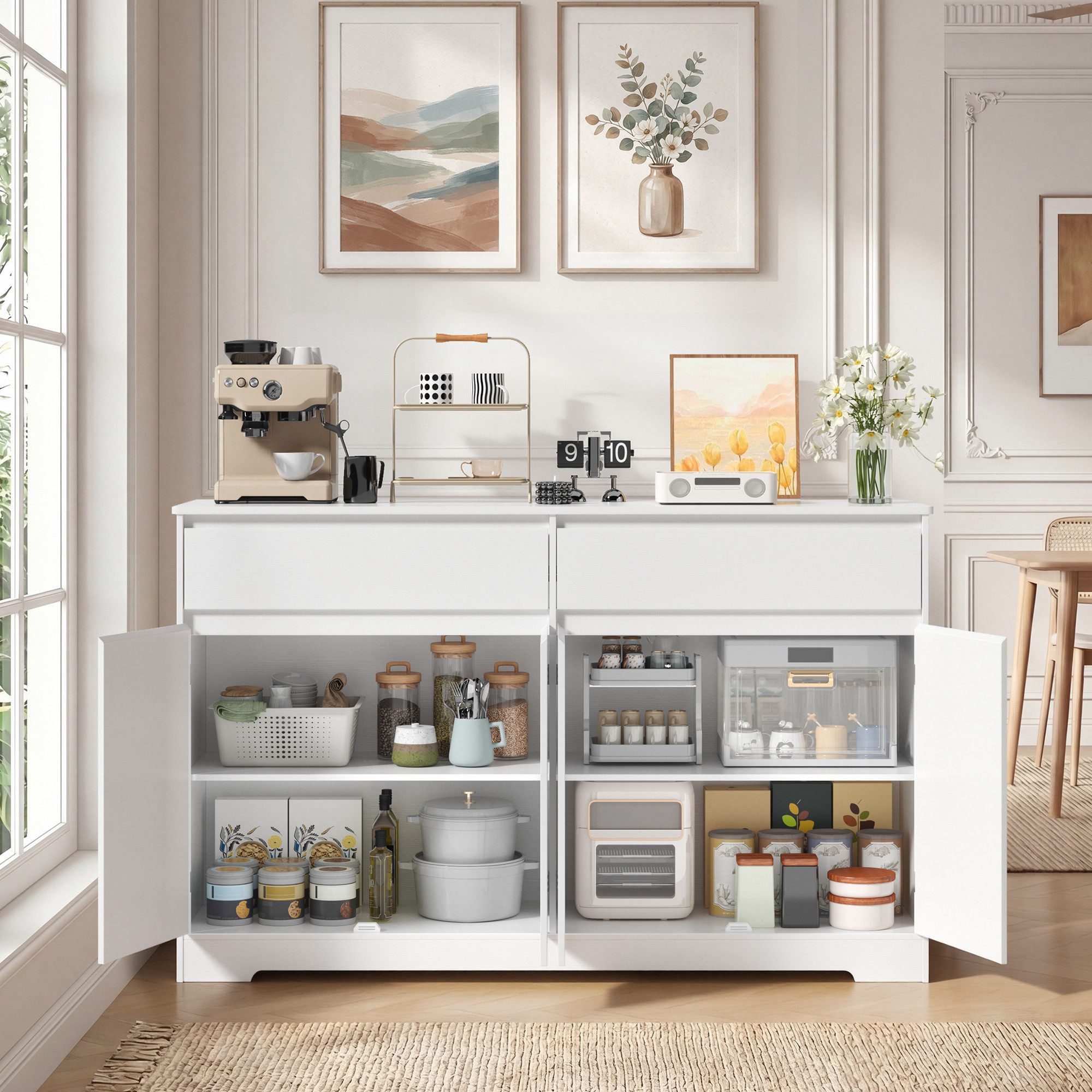 Bealife Sideboard Mit zwei Schubladen und vier Türen, Weiß