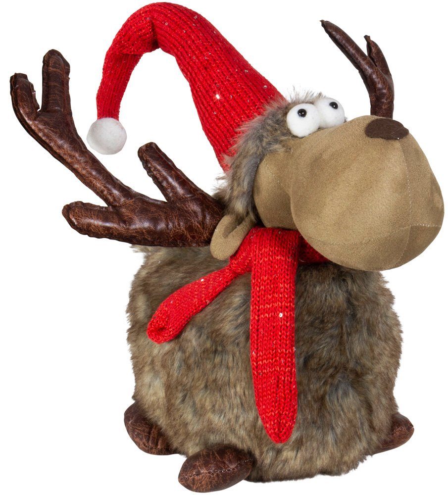 Christmas Paradise Weihnachtsfigur XL Elch 45cm (66cm) (Dekofigur, 1 St), Rentier stehend, Weihnachtsdeko Braun-Rot