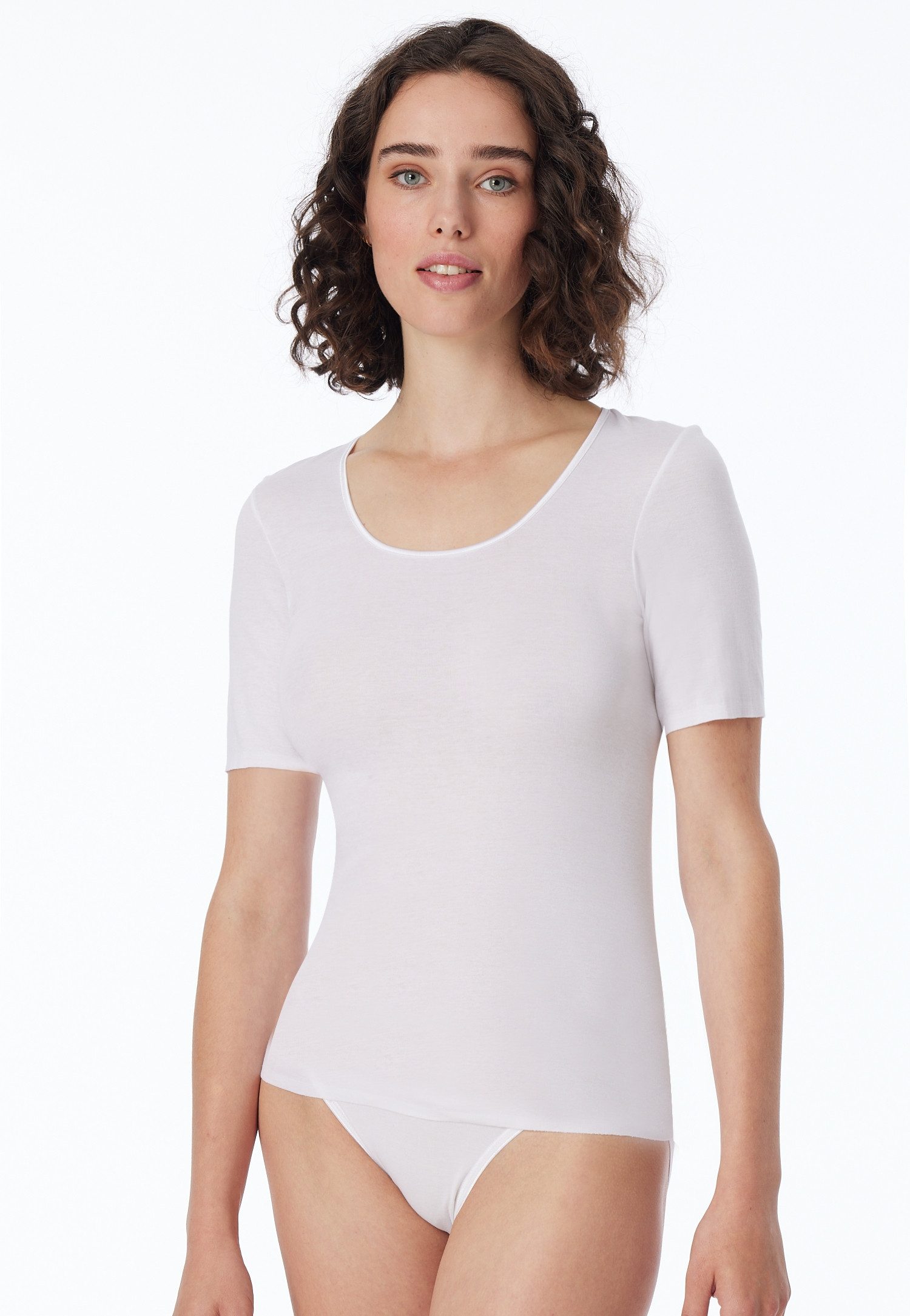 Schiesser Kurzarmshirt Luxury Rundhals-Ausschnitt, 1/2-Arm, Baumwolle, ohne störende Seitennähte