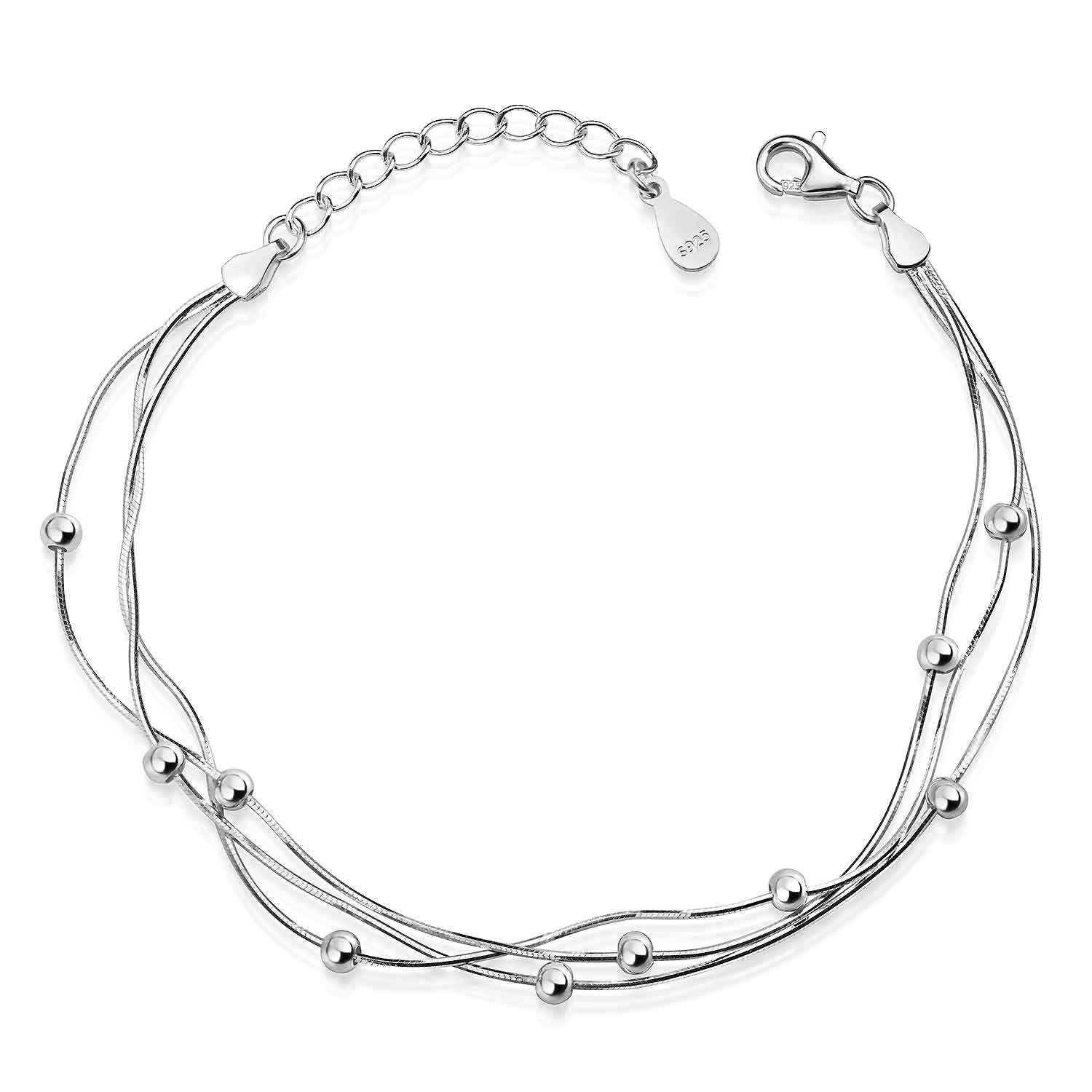 Materia Armkette Damen Silberarmband mit Kugeln dreireihig SA-11, 925 Sterling Silber