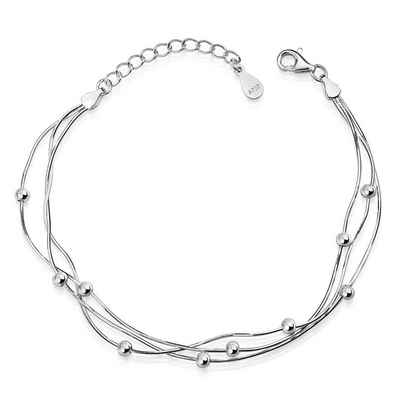 Materia Armkette Damen Silberarmband mit Kugeln dreireihig SA-11, 925 Sterling Silber