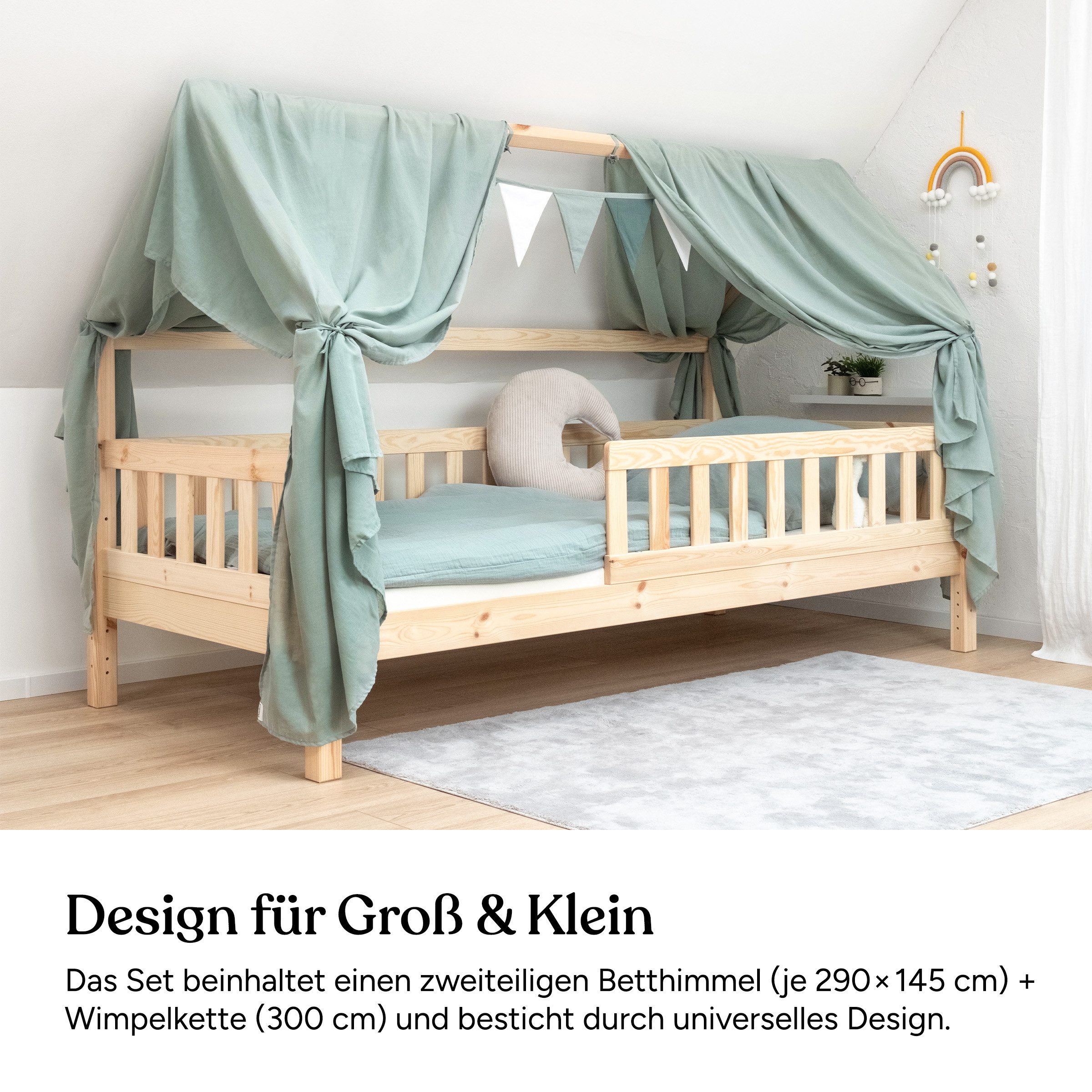 Ehrenkind Betthimmel Deko Hausbett, Kinderzimmer-Deko-Set (Kinderzimmer Deko), Betthimmel & Wimpelkette für magische Momente, hochwertige Materialien – Bild 4 von 5