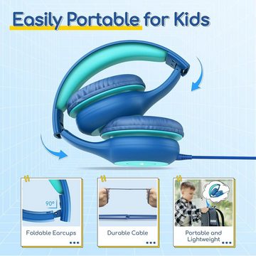 Earfun 2er-Pack Kopfhörer Kinder mit Kabel, 85/94dB Lautstärkenbegrenzer Headset (Leichtes Gewicht und angenehmer Tragekomfort für stundenlanges Nutzungserlebnis., Stereo Sound, HD-Mikrofon, Audio-Sharing, Over Ear Kinderkopfhörer)