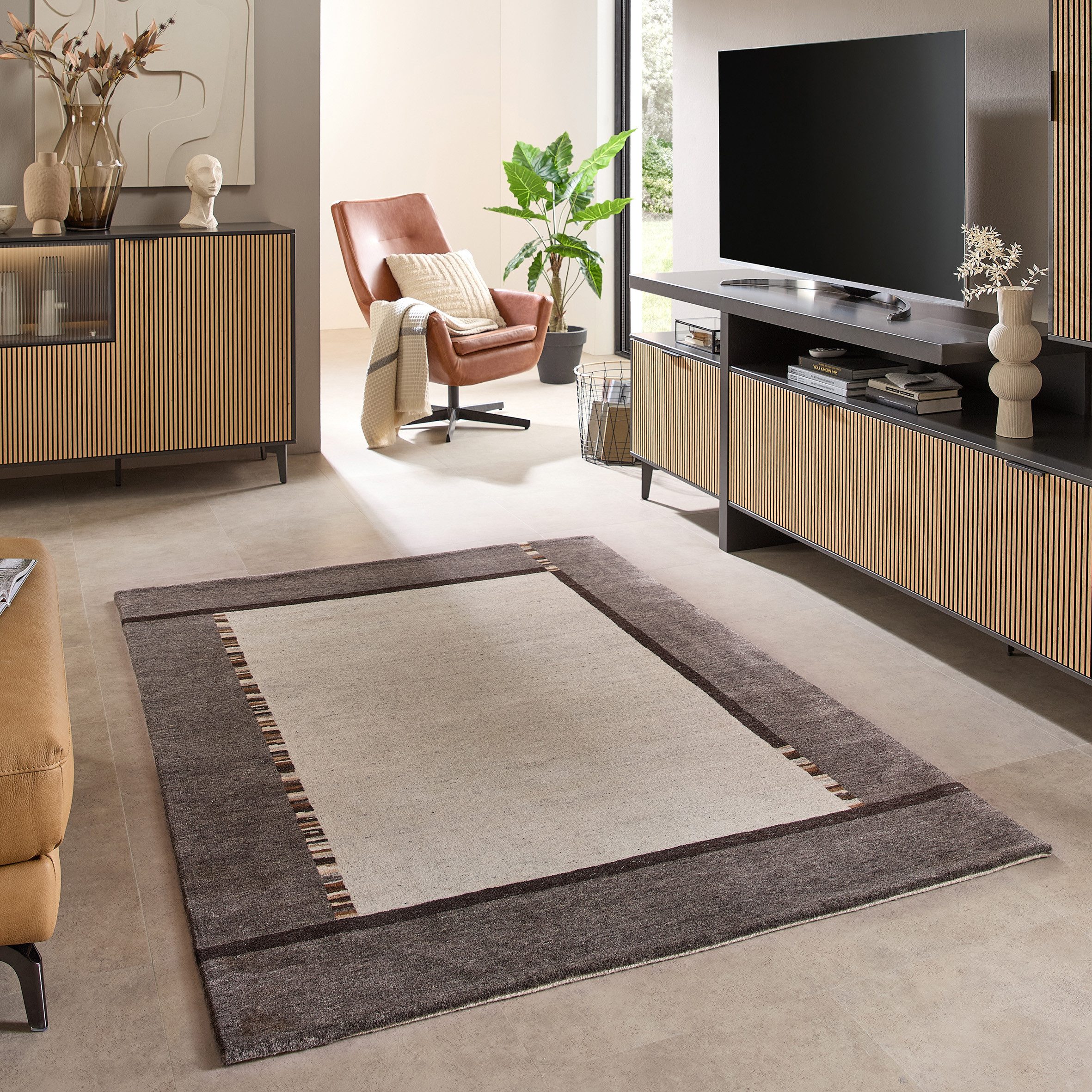 THEKO Wollteppich Skylight, rechteckig, Höhe: 21 mm, handgeknüpft, reine Schurwolle, mit Bordüre