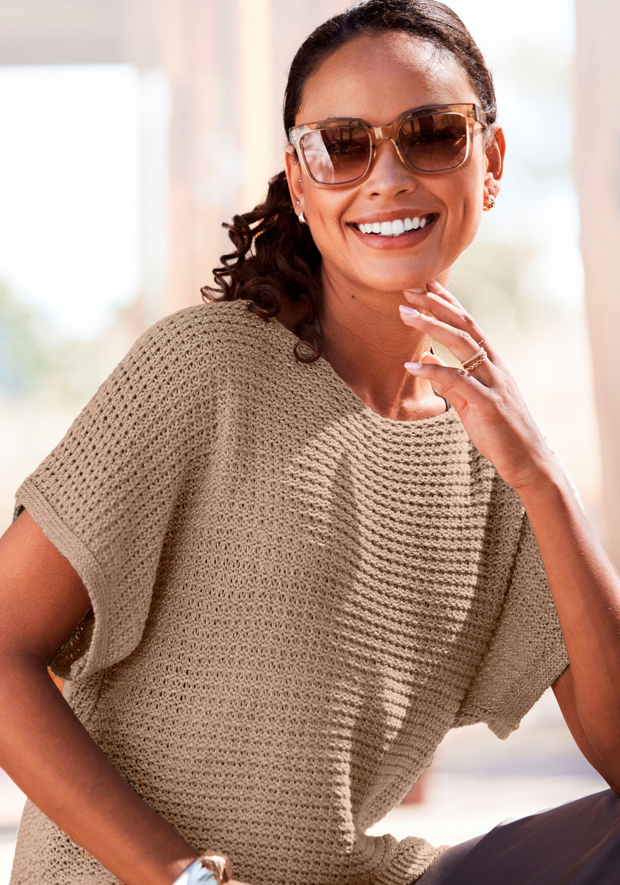 Damenpullover Strickpulli Damen Sommer Damen-Pullover Kurzärmlig