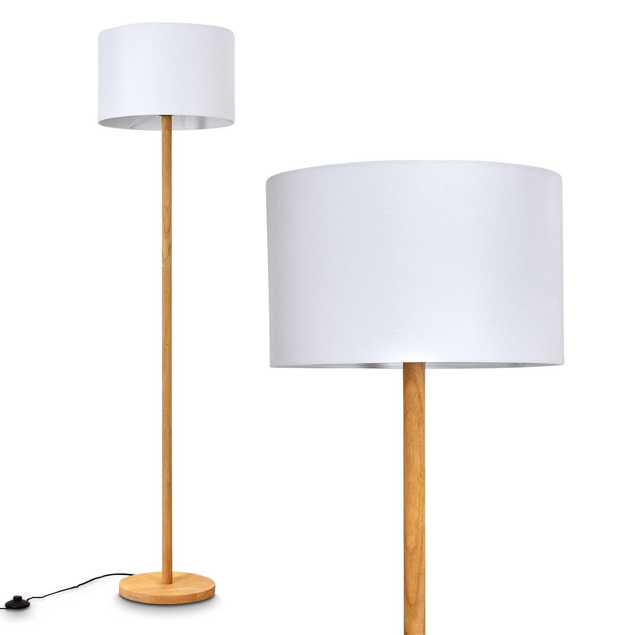 hofstein Stehlampe »Pavigliana« moderne Bodenlampe aus Holz/Stoff in Natur/Schwarz/Weiß, ohne Leuchtmittel, Standlampe mit Fußschalter,Stoffschirm, Ø40cm, Höhe 160cm, 1xE27. € 144,99