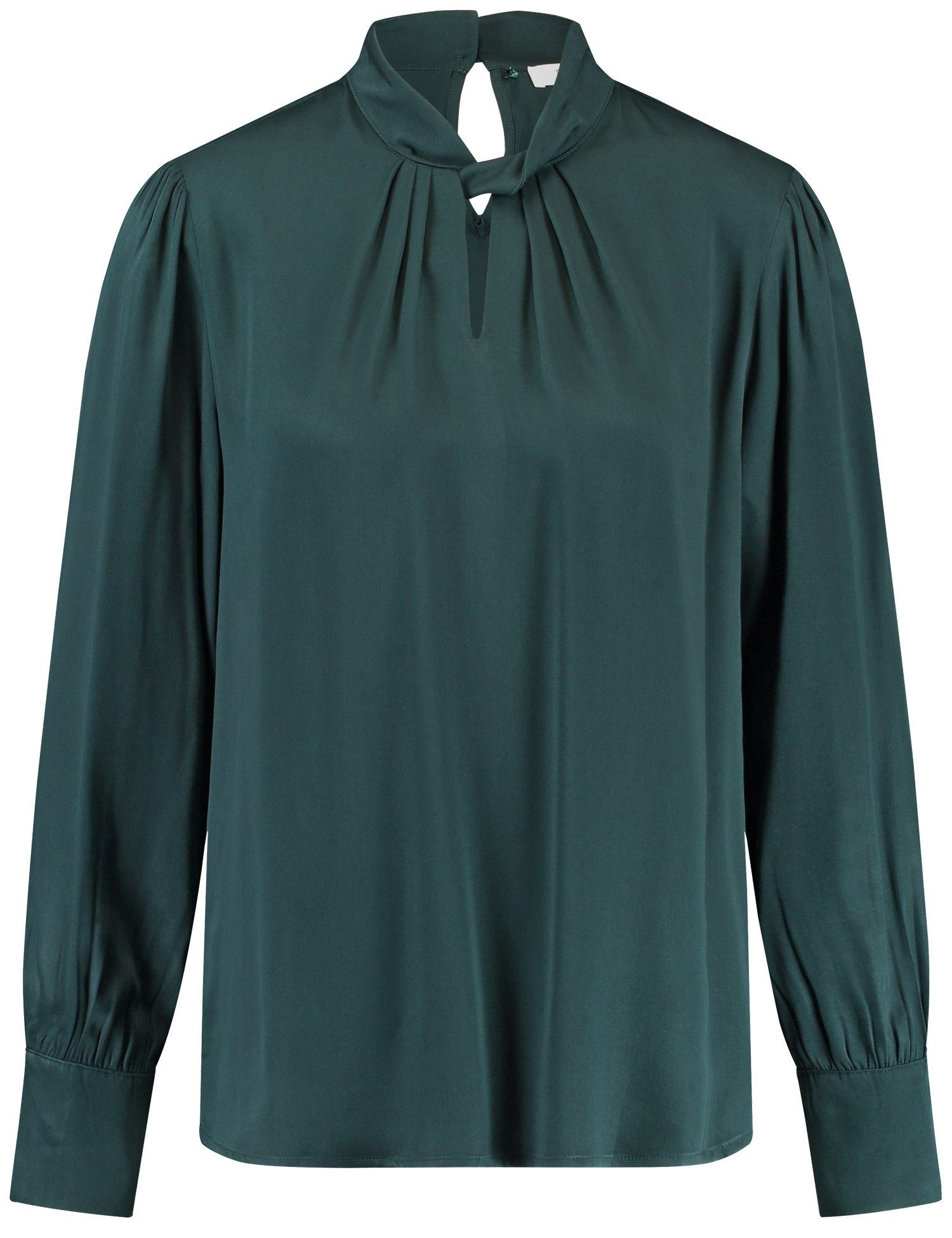 GERRY WEBER Langarmbluse Fließende Bluse Teal dekorativem Green Ausschnitt mit