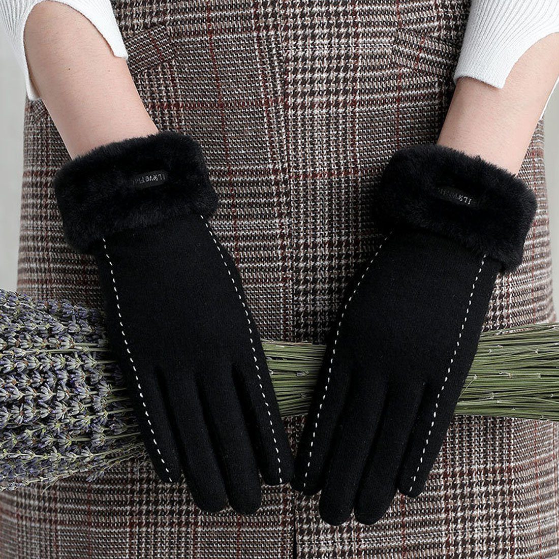 DÖRÖY Fleecehandschuhe Damen Winter Touchscreen Reithandschuhe,Faux Cashmere Warme Handschuhe Schwarz