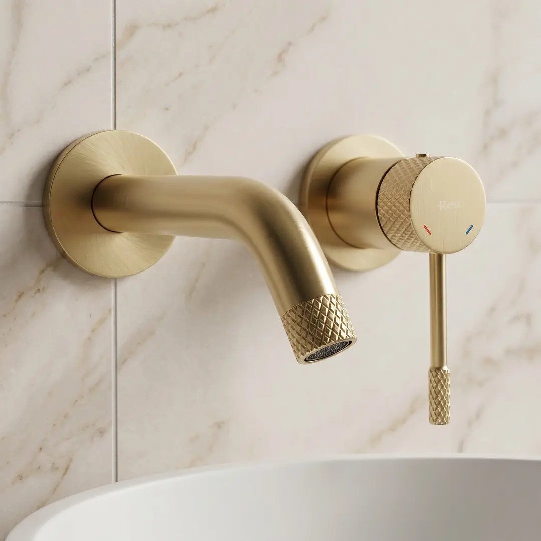 wohnwerk.idee Unterputzarmatur Waschbecken Wandarmatur Wasserhahn, Gold Kupfer Chrom