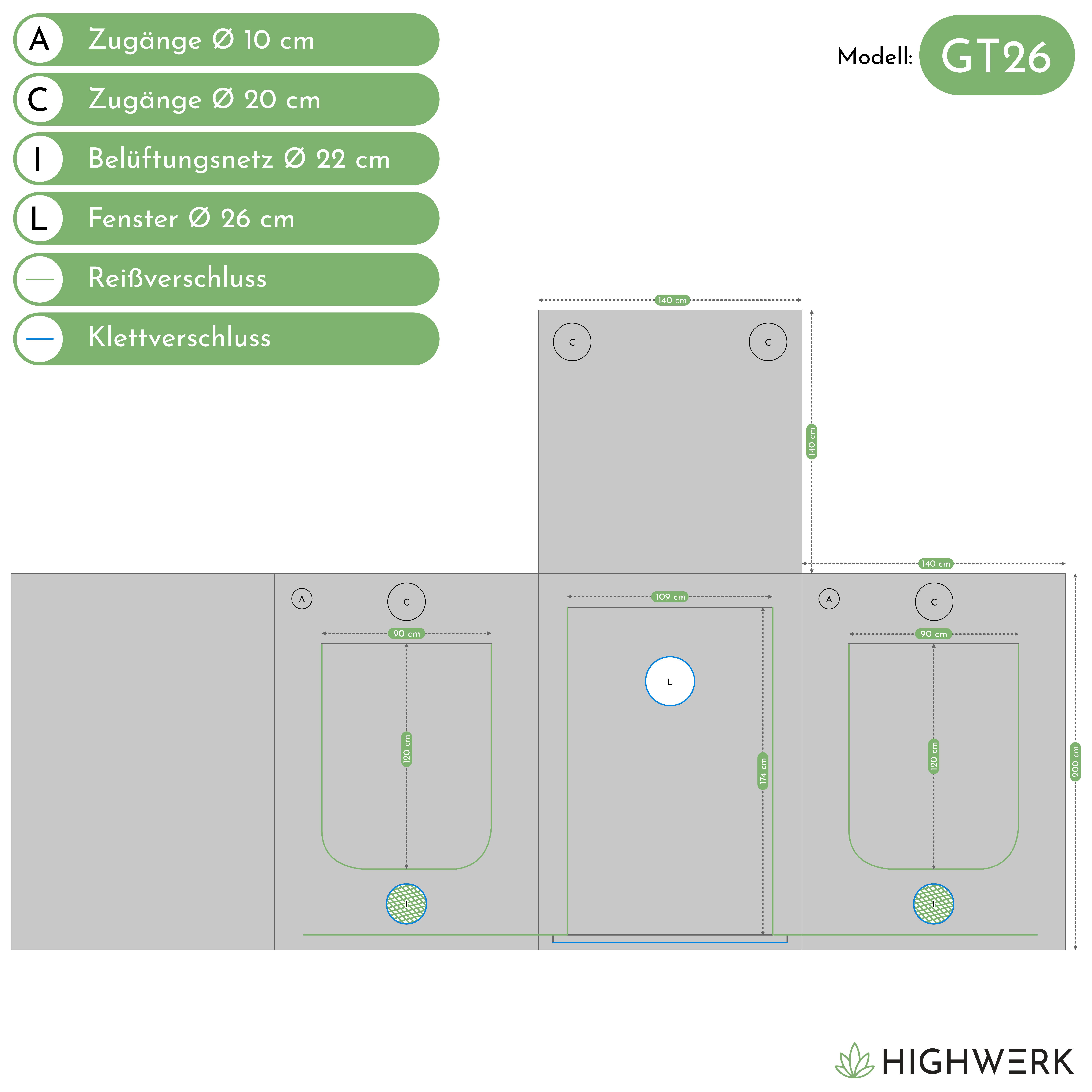 HIGHWERK Gewächshaus Growzelt 140 x 140 x 200 cm, Indoor Grow tent, schwarz günstig online kaufen