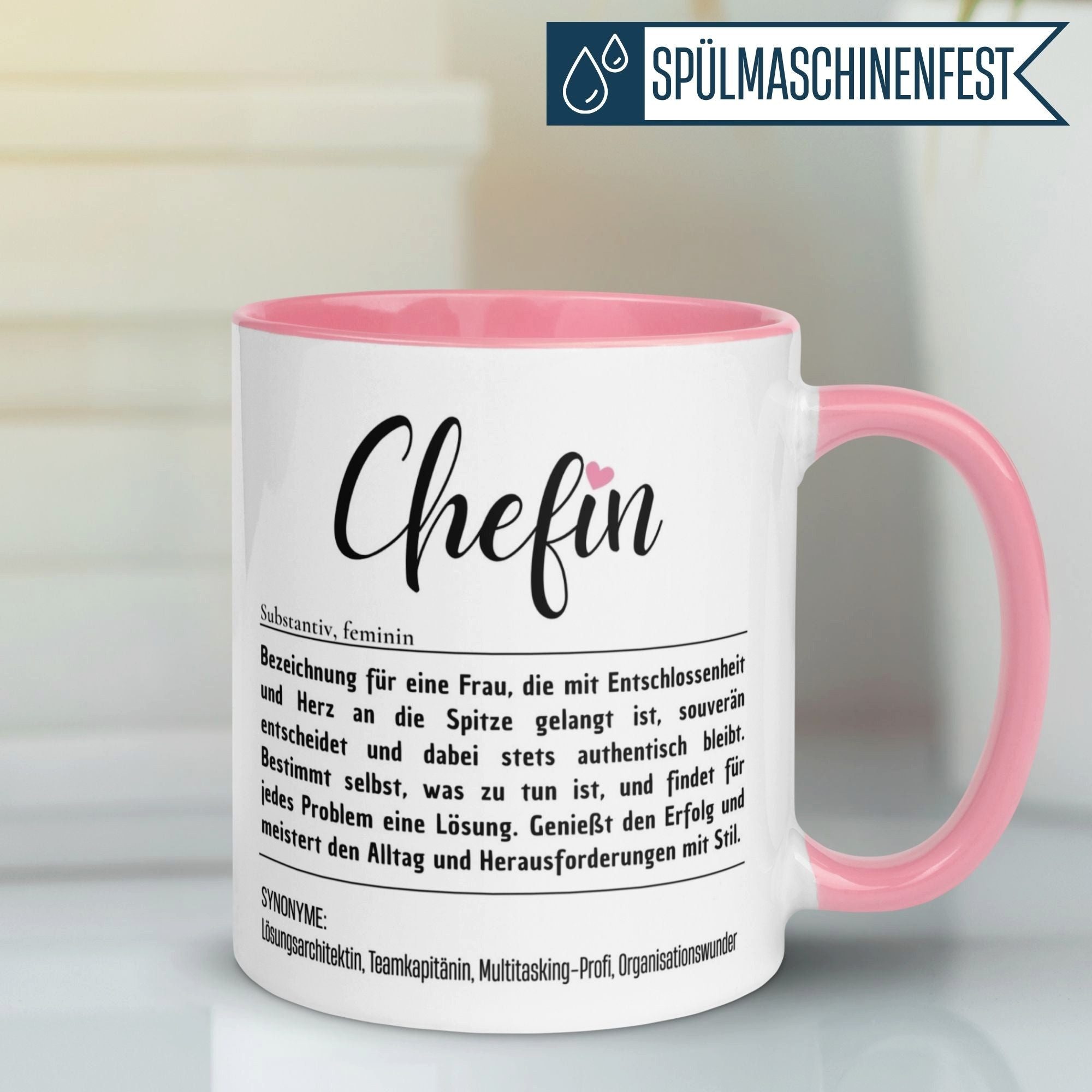 Momentals Tasse Chefin – „Lexikoneintrag & Definition“ – Geschenk Becher Chefin, Gratis Versand · Links-&Rechtshänder · Spülmaschinenfest