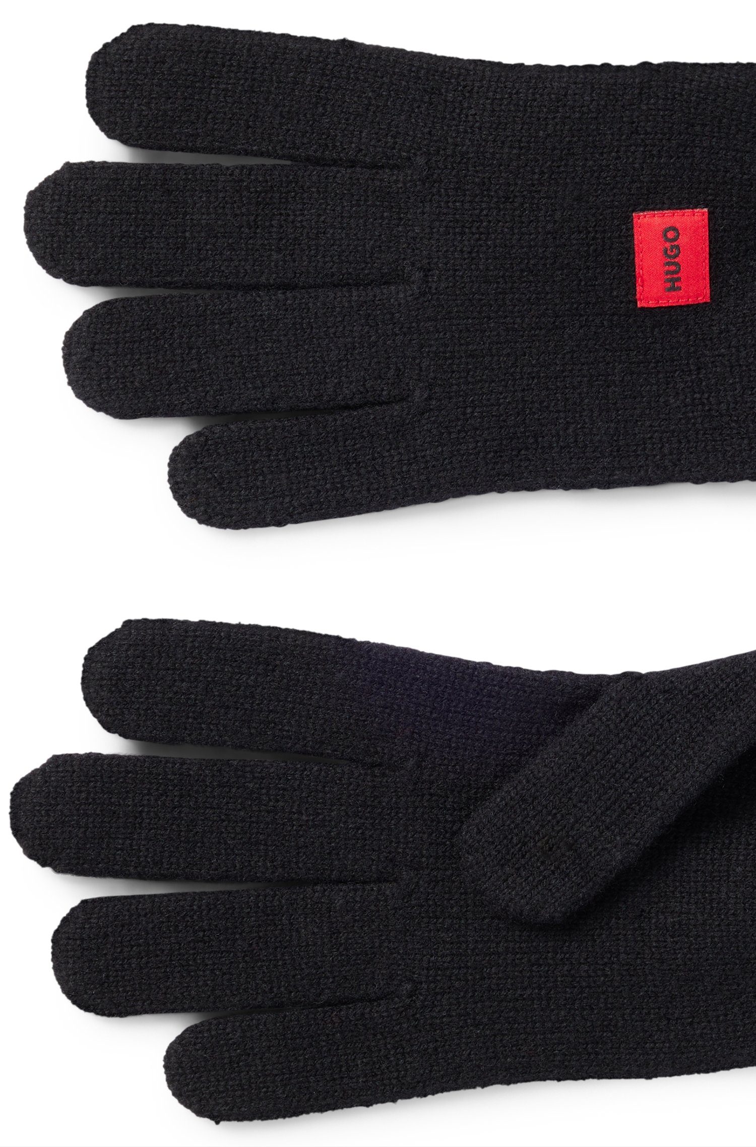 beiden auf HUGO Handrücken Strickhandschuhe kontrastfarbenem schwarz Markenlabel (15) 3 mit Waff