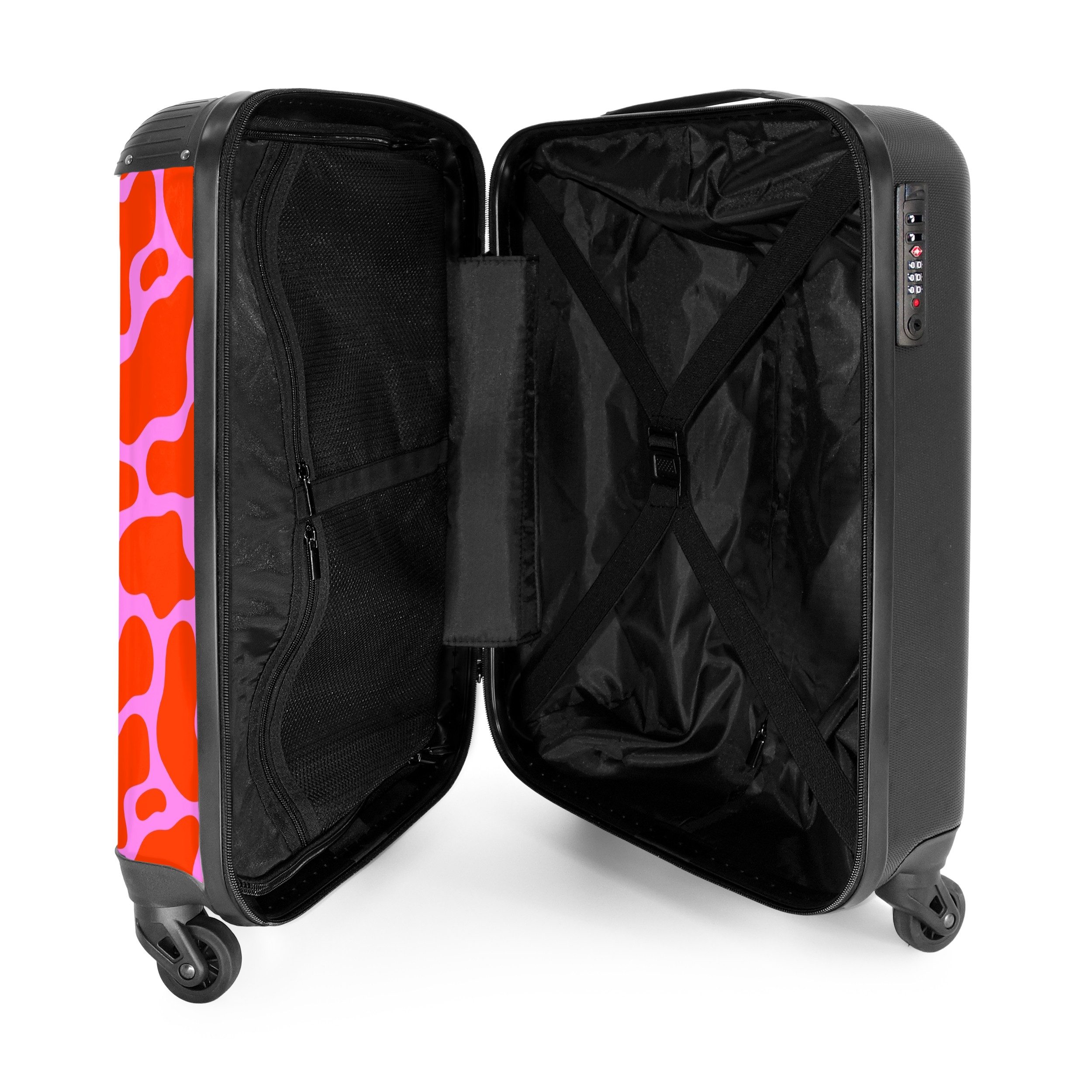 NoBoringSuitcases.com© Hartschalen-Trolley Organisches Punktmuster in Rot und Rosa 55x35x20cm, 4 Rollen, Handgepäck Koffer & Trolleys, Luggage, Reisekoffer Frauen