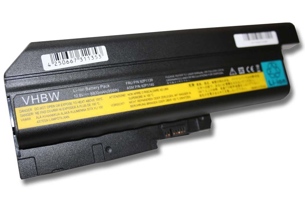 vhbw Ersatz für IBM / Lenovo FRU 92P1141, FRU P/N 42T5233 für Laptop-Akku Li-Ion 8800 mAh (10,8 V)