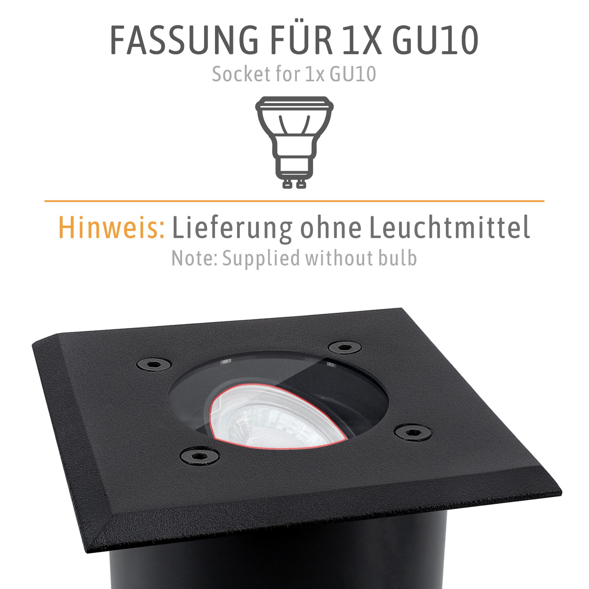 SSC-LUXon LED Gartenstrahler Bodeneinbaustrahler JUAVI quadratisch schwarz IP67 GU10 230V, ohne Leuchtmittel