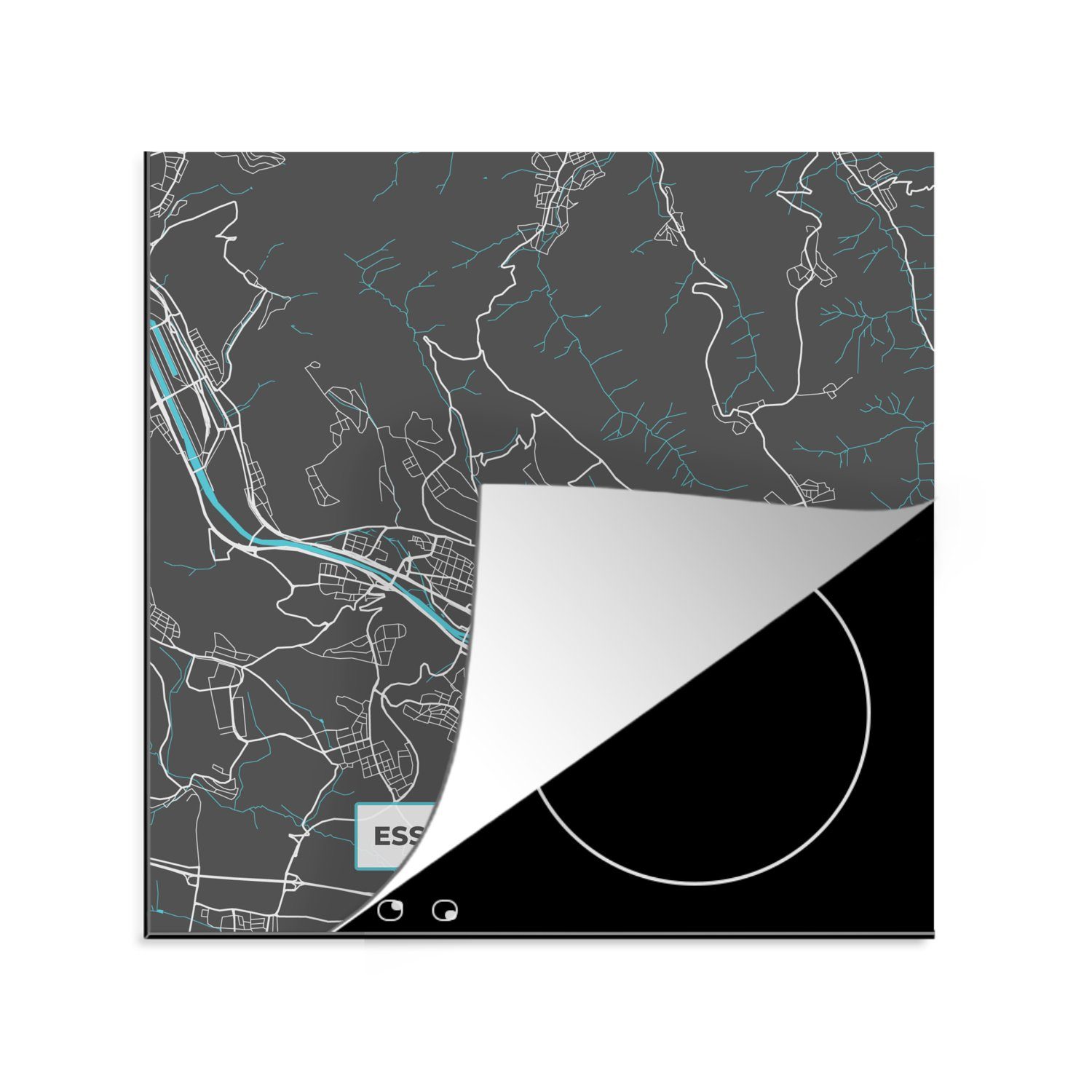 MuchoWow Herdblende-/Abdeckplatte Karte - Esslingen am Neckar - Blau - Stadtplan - Deutschland, Vinyl, (1 tlg), 78x78 cm, Ceranfeldabdeckung, Arbeitsplatte für küche