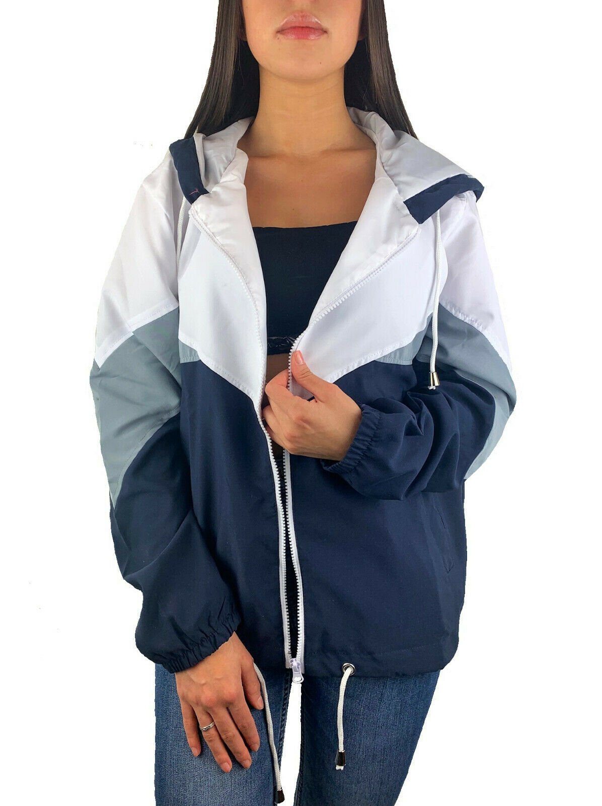 Worldclassca Windbreaker Worldclassca Damen Windbreaker Festival Jacke 90s Blouson Regen Kapuzenjacke Bomberjacke Sport Hoodie Übergangsjacke mit Reißverschluss Wasserabweisend XS-XL Blau