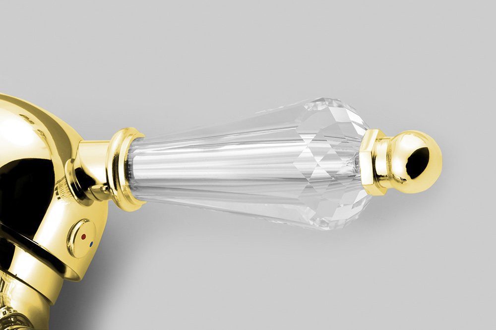 Sapho Bidetarmatur KIRKÉ CRYSTAL Bidetarmatur mit Ablauf, kristallen Hebel, Gold Sapho-KI03KZ