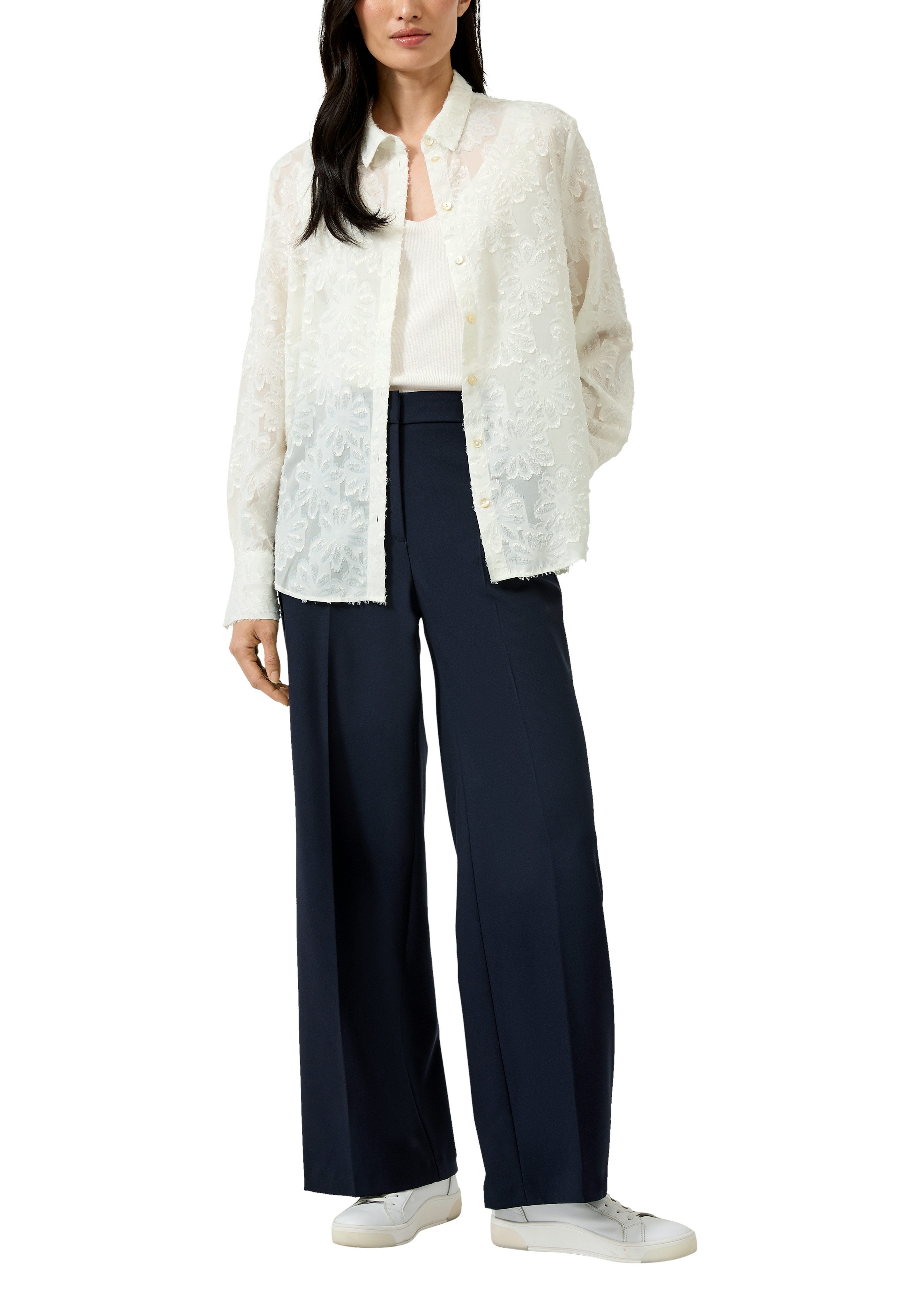 s.Oliver BLACK LABEL Langarmbluse mit Blüten-Appllikationen, transparent