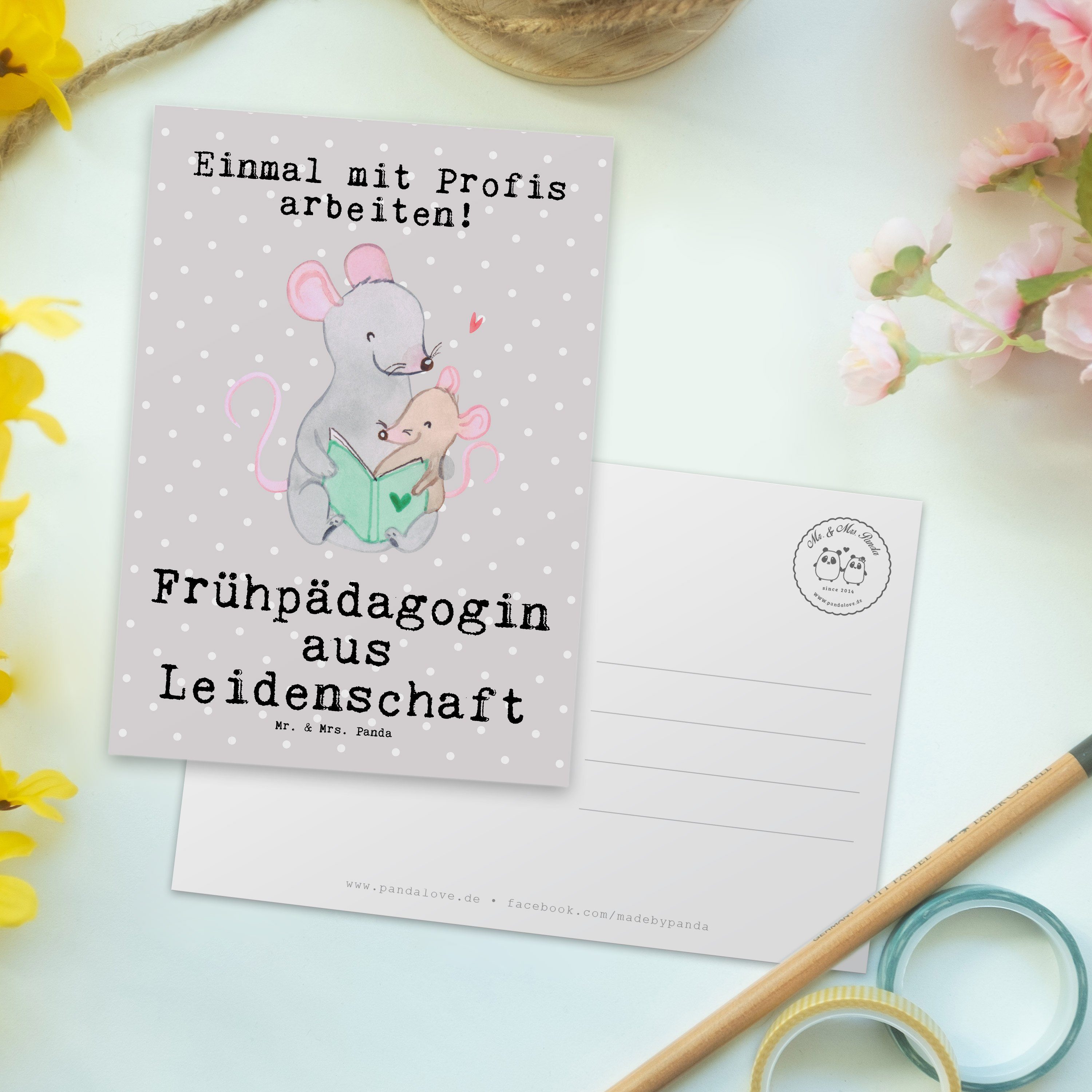 Frühpädagogin Pastell Postkarte - Leidenschaft aus - & Mr. Grau Geschenk, Panda Mrs. Einladungsk