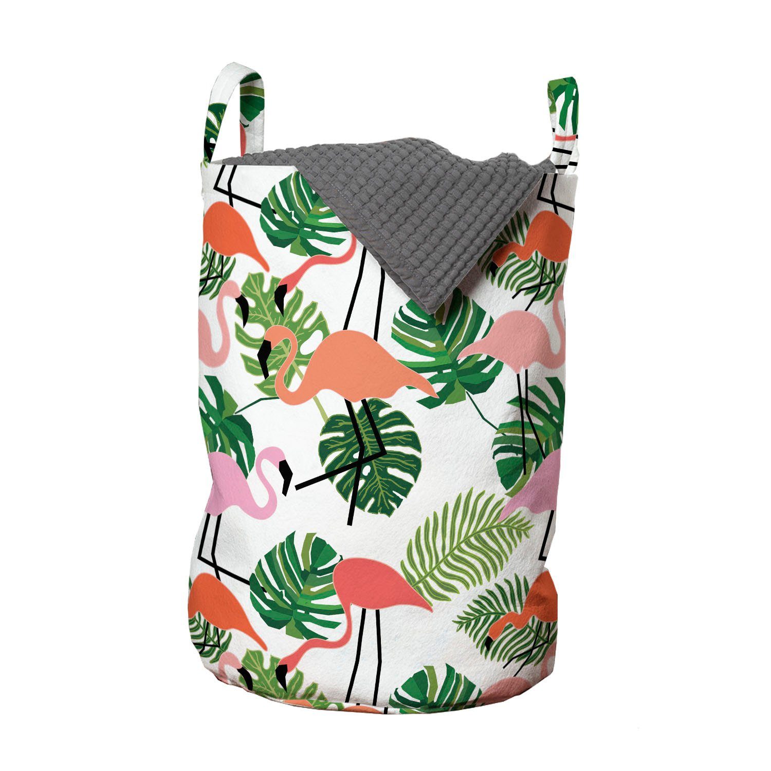 Tropisch Flamingo Griffen mit Kordelzugverschluss Wäschekorb Waschsalons, Monstera Abakuhaus Wäschesäckchen Hipster für