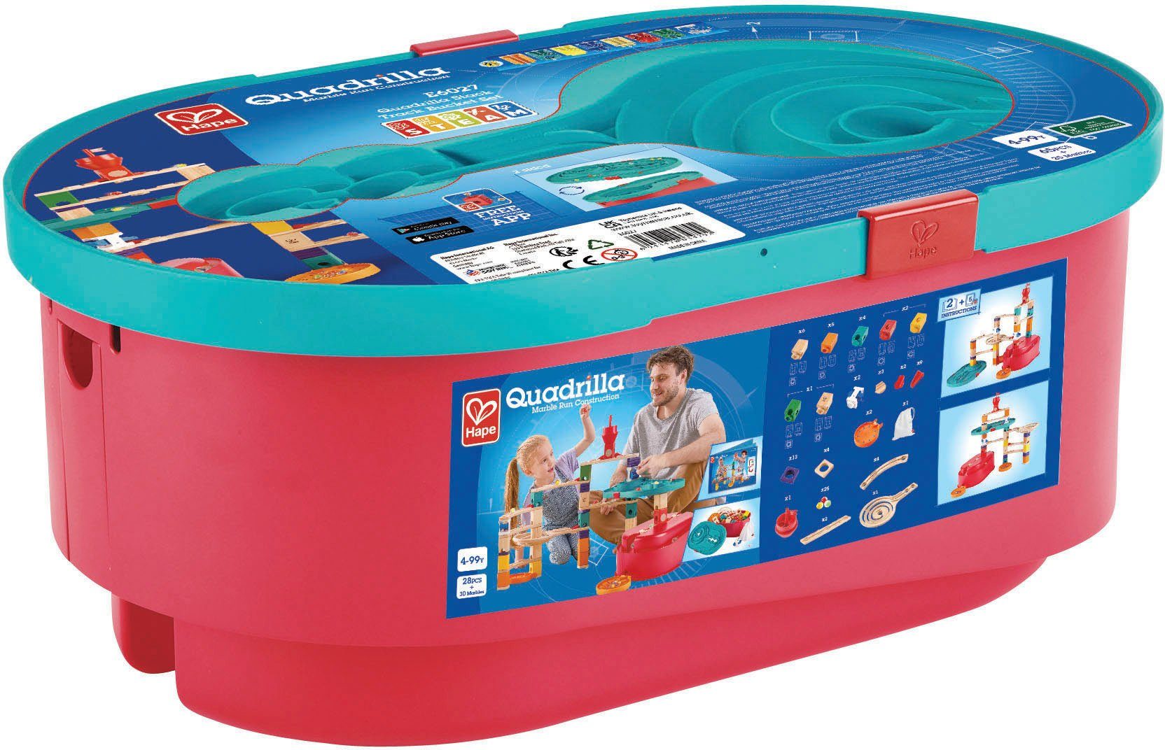Hape Kugelbahn-Bausatz Quadrilla, Baukasten Behälter Set