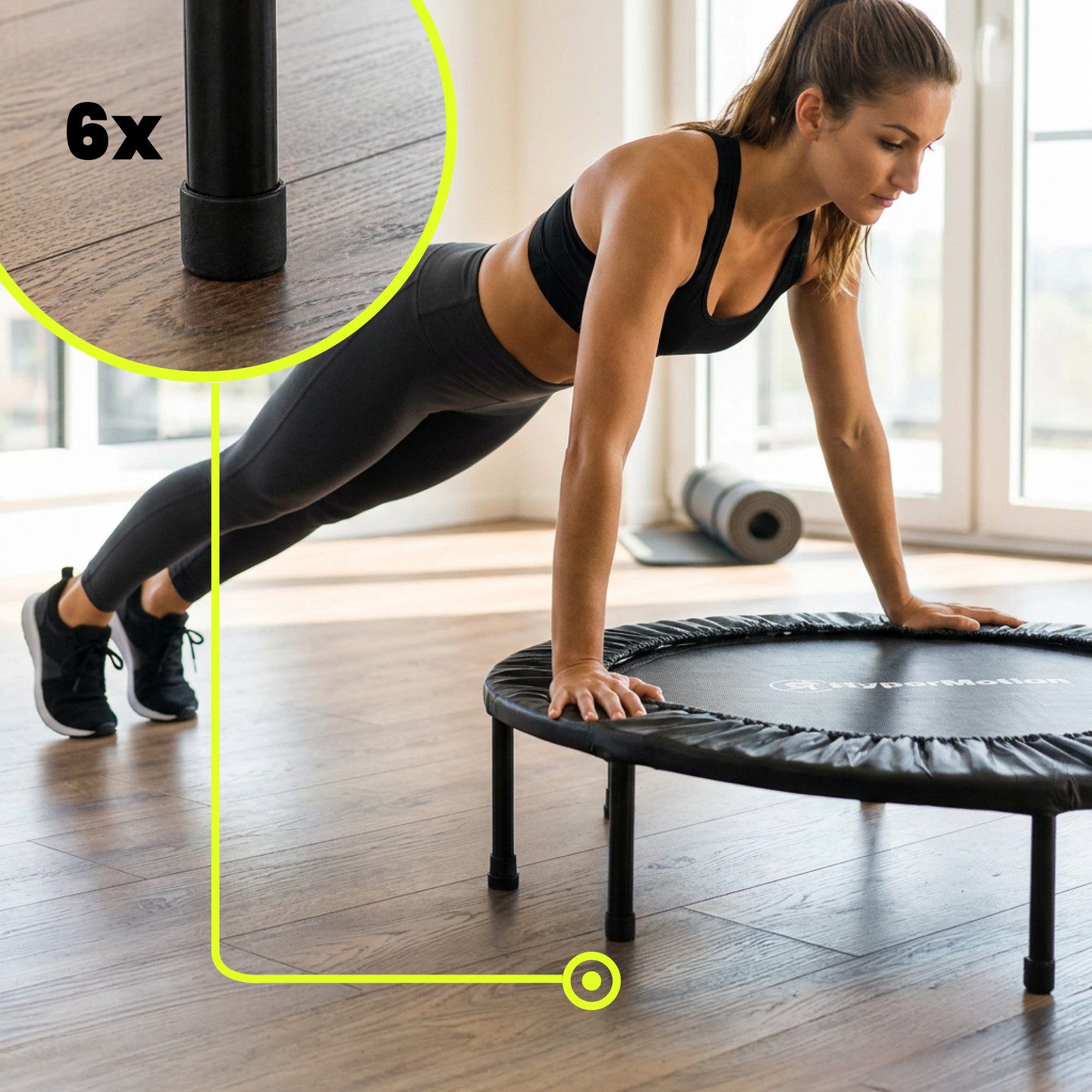 HyperMotion Fitnesstrampolin HyperMotion Fitness Trampolin 91 cm Indoor bis 100 kg, (1 × Fitness trampoline), Suitable for cardio, endurance, and balance training