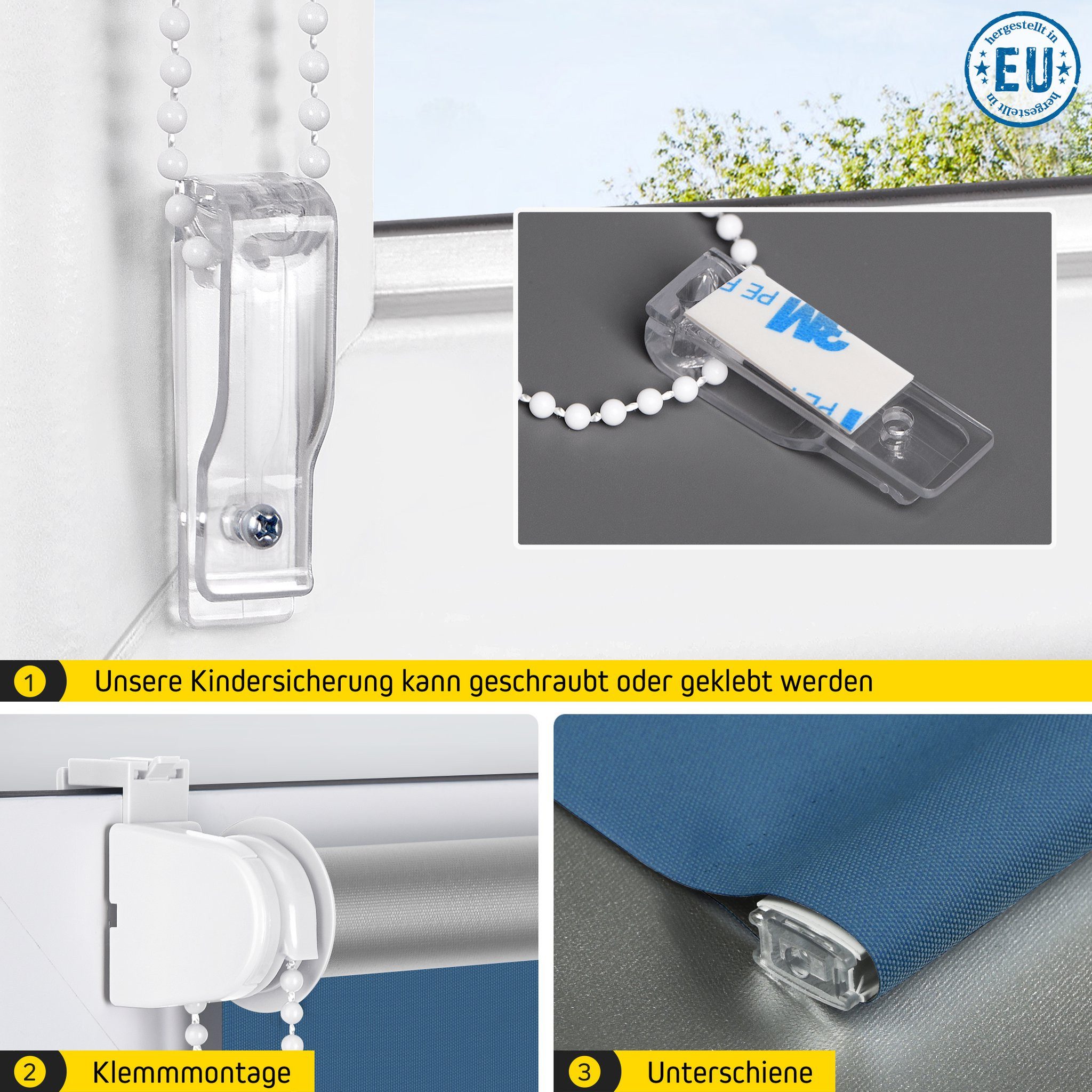 Verdunklungsrollo Thermorollo, 35 x 100 cm, dunkelblau [Stoffbreite 31,6 cm], jalousiescout, verdunkelnd, ohne Bohren, freihängend, Klemmfix, Thermo-Rollo Vollverdunkelnd Thermo-Beschichtung, energiesparend