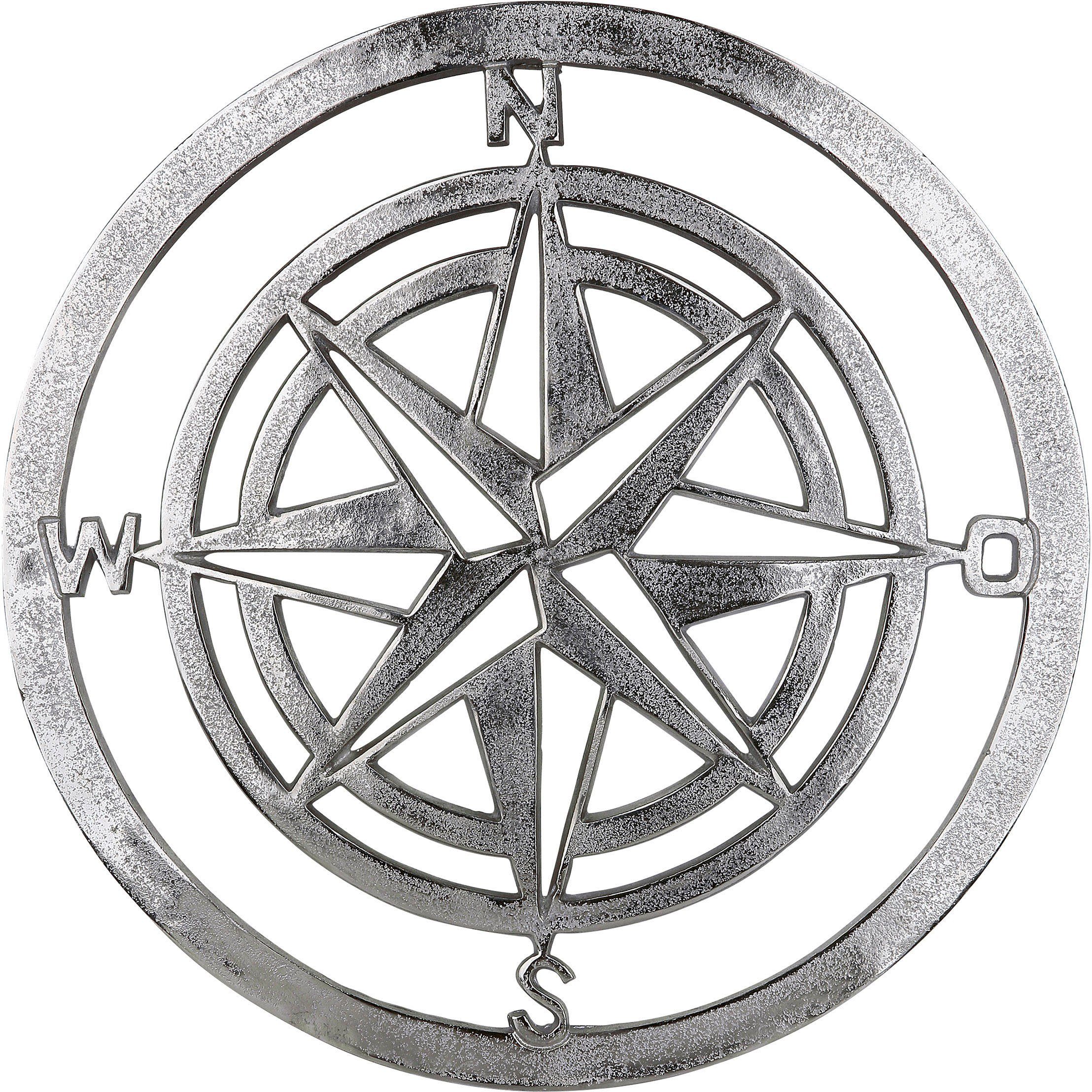 Windrose, cm, silber (1 Wanddeko, Esszimmer Wohnzimmer & Wanddekoobjekt Wandrelief maritim, St), dekorativ 50 GILDE Ø im