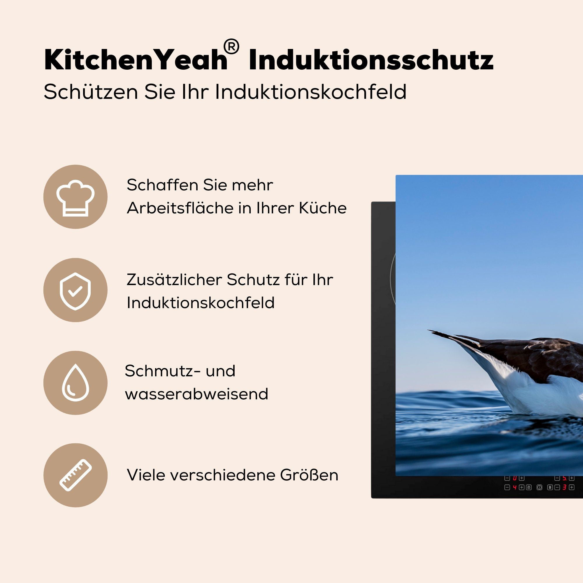 MuchoWow Herdblende-/Abdeckplatte Albatros - für Vogel tlg), - Schutz küche, Vinyl, 81x52 Meer, die (1 Induktionskochfeld cm, Ceranfeldabdeckung