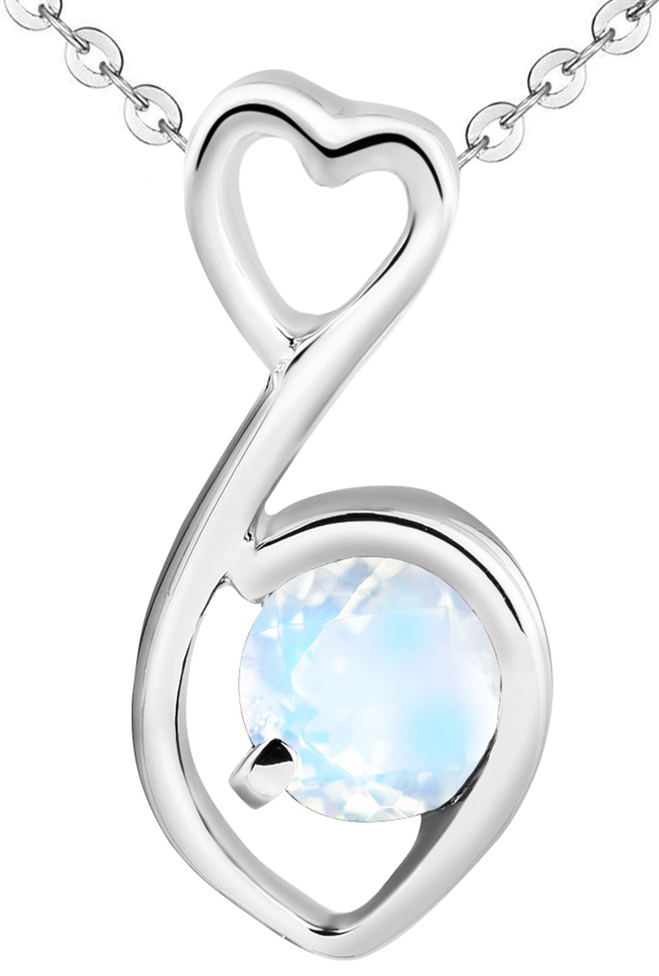 Limana Silberkette echter Edelstein Mondstein 925 Silber Herzkette Kette Herz Frauenkette (inkl. Herz Geschenkdose und Tasche), Set Liebesgeschenk Liebe Geschenk für Frauen Damen Freundin Mutter Oma