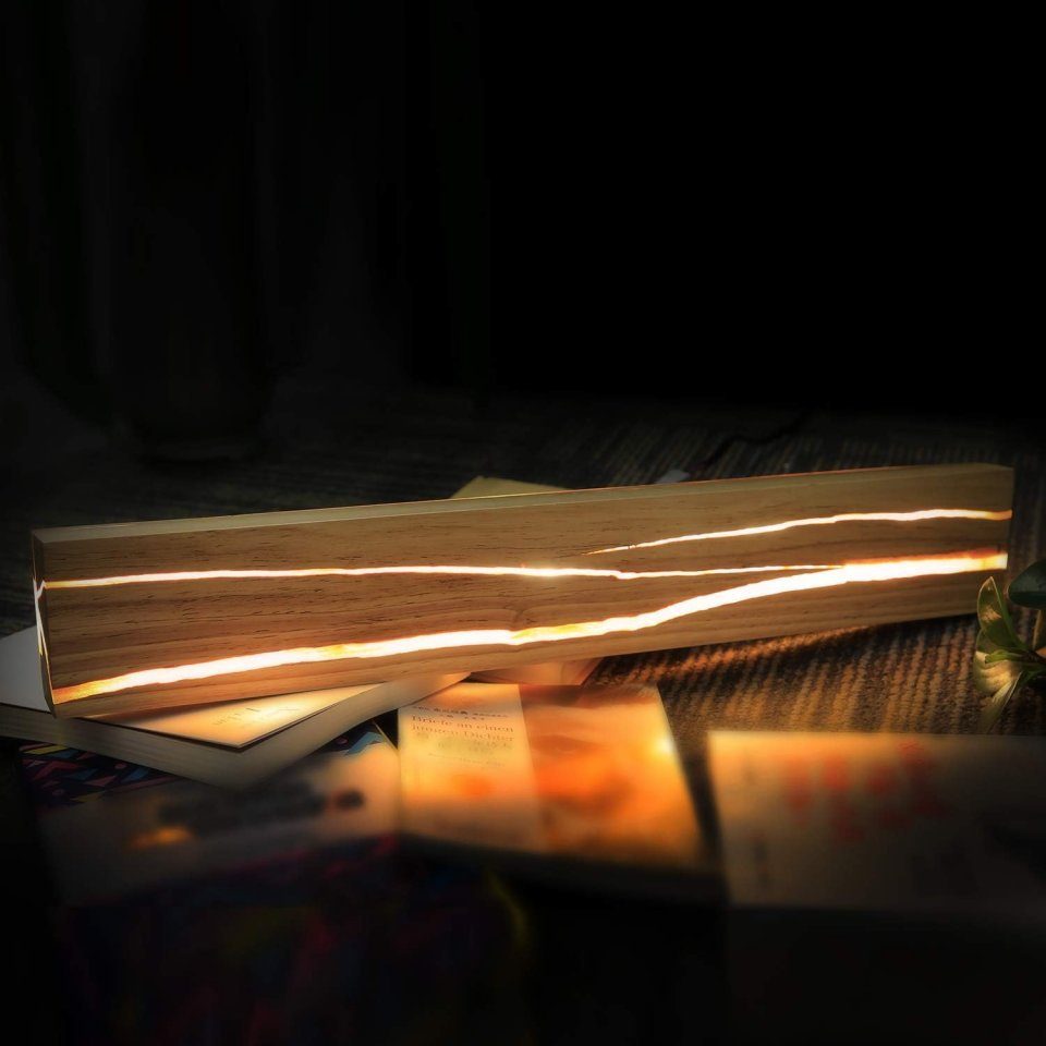Wandlampe warmweißes 360° DOPWii Licht Nachttischlampe aus drehbar Holz, Wandleuchte