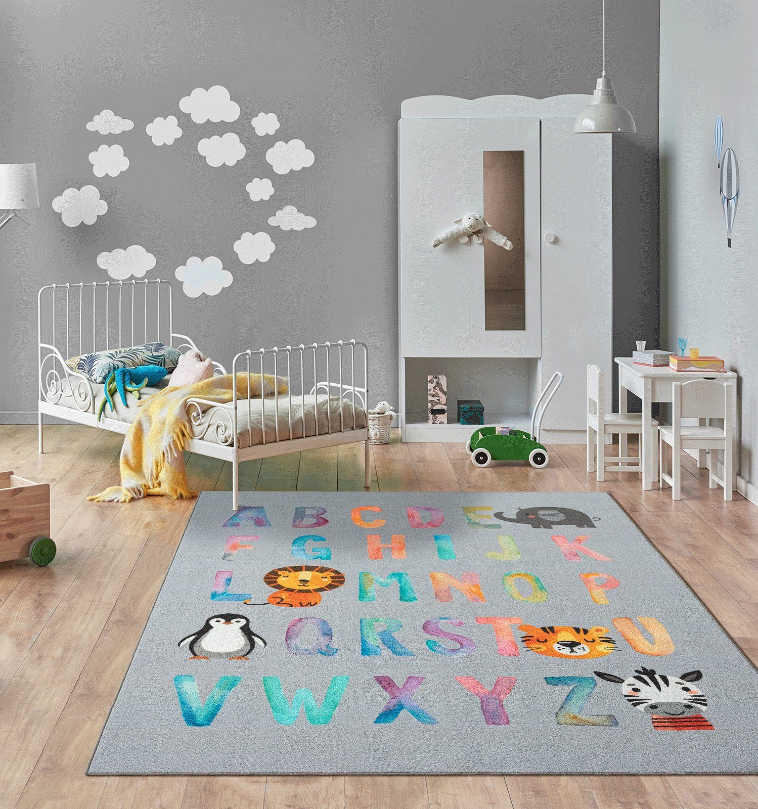 Teppich Happy Life Kinderteppich, Spielteppich, Alphabet, the carpet, Rechteck, Anti-Rutsch Unterseite, Bunt und Kindergerecht