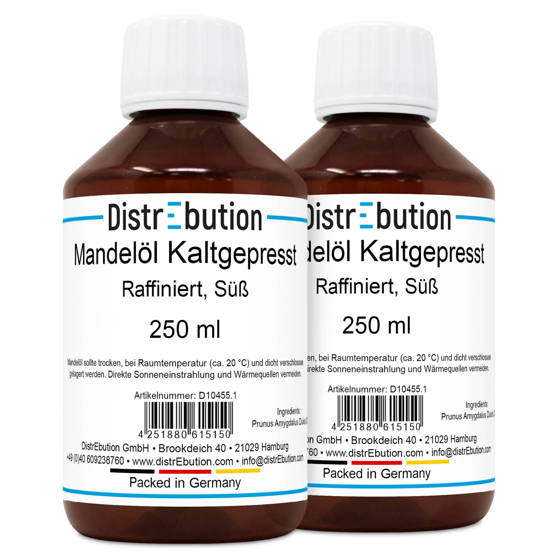 DistrEbution Körperöl Mandelöl Süß 250ml-5L Kaltgepresst & Raffiniert, 100% Rein & Vegan