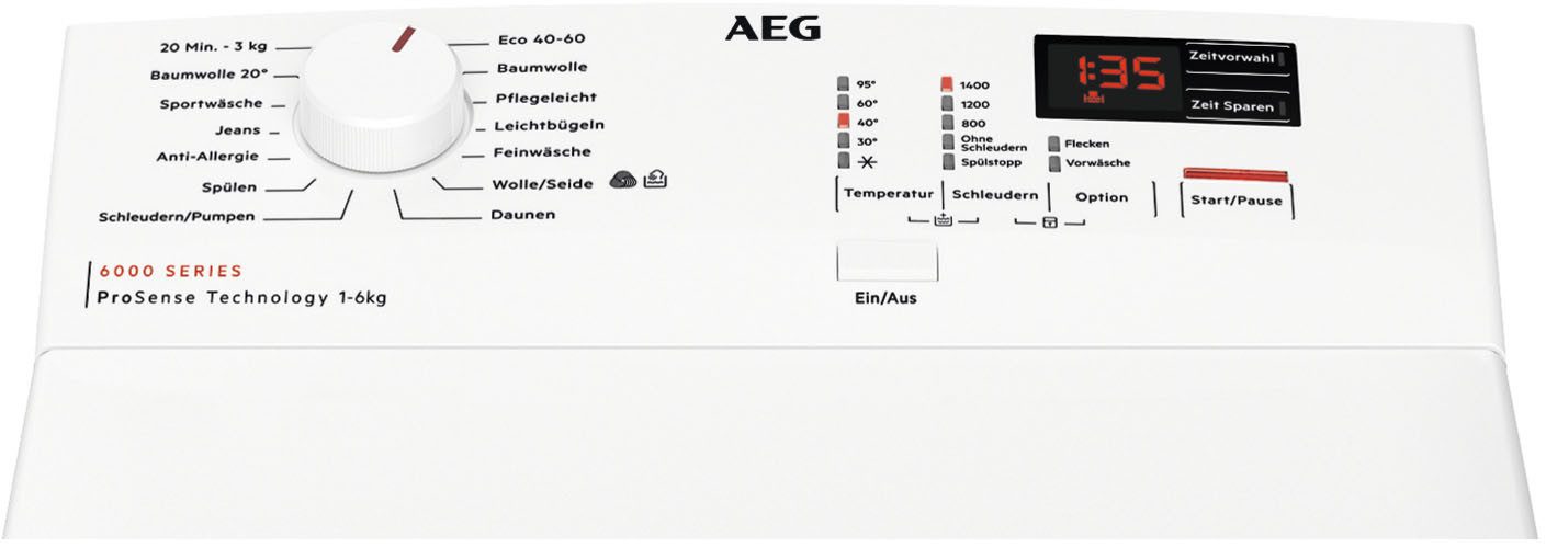 AEG Waschmaschine Toplader 6000 ProSense® LTR6A41460, 6 kg, 1400 U/min, Anti-Allergie-Programm: Entfernt zuverlässig Viren und Bakterien