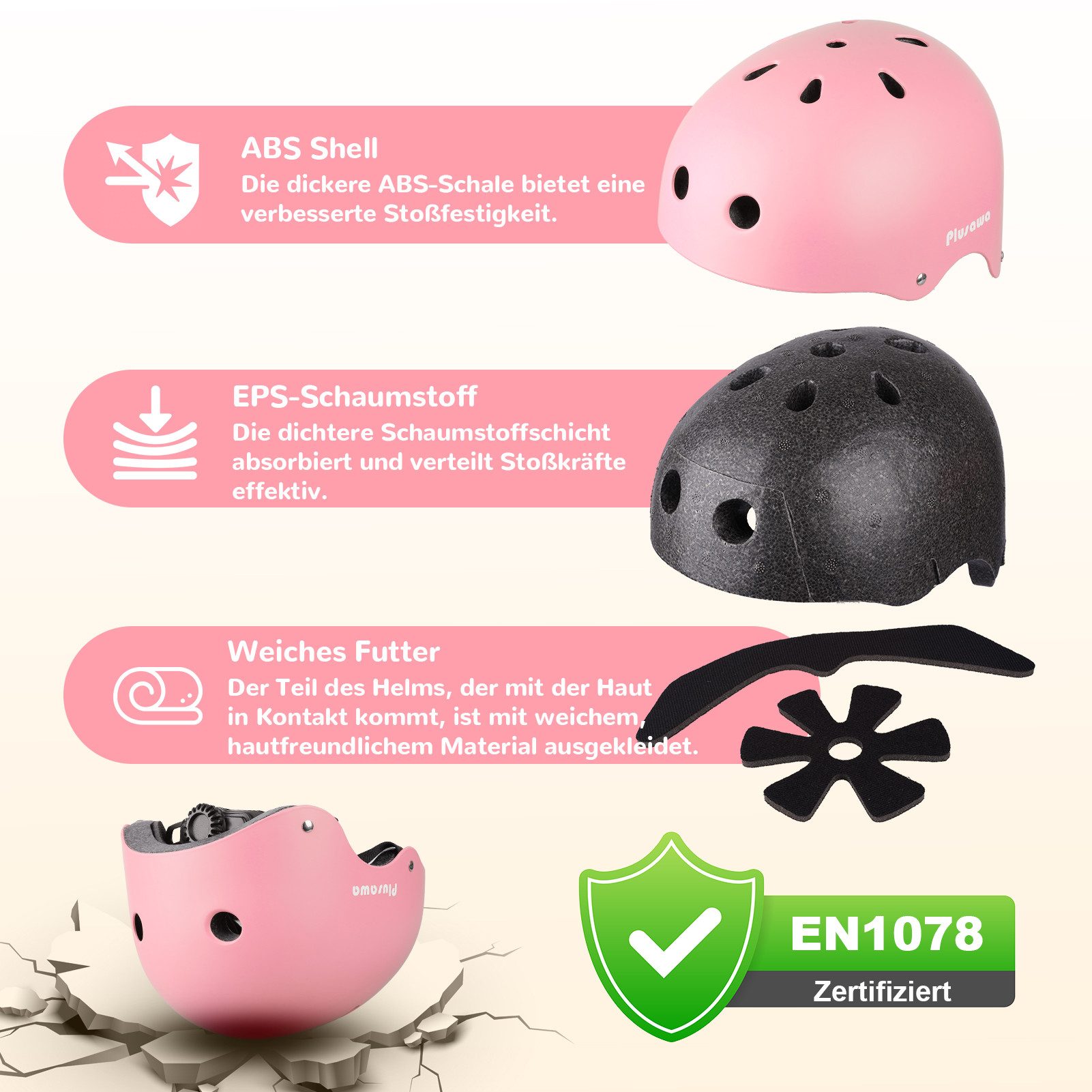 Alsterwell Kinderhelm Kinder Fahrradhelm EN1078 CE Certified, Verstellbarer Kinnriemen, 3D DIY & Reflektierende Aufkleber, Sporthelm für Roller & Inlineskates