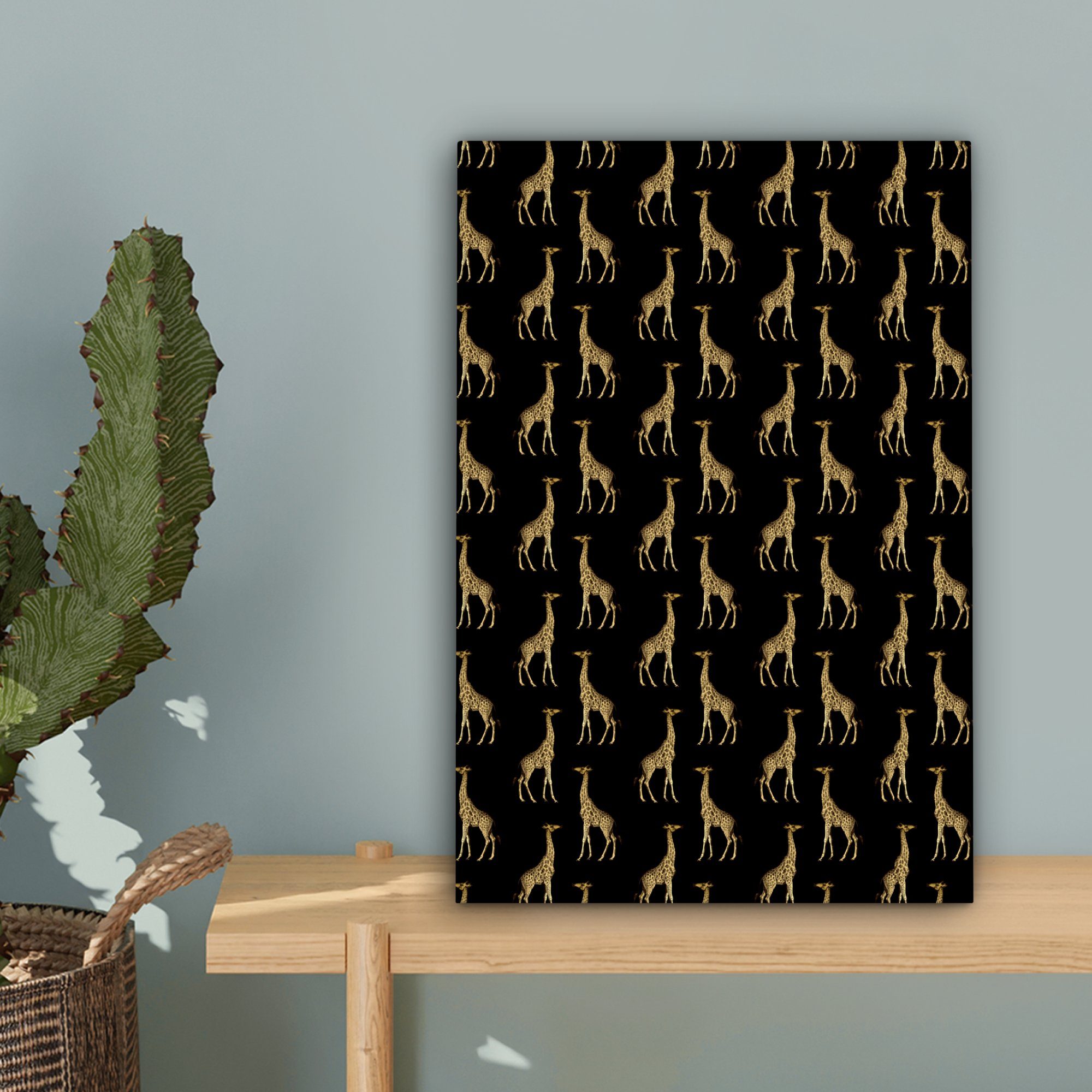 Gold 20x30 Leinwandbild (1 St), inkl. Giraffe, Leinwandbild Muster Zackenaufhänger, - OneMillionCanvasses® Tiere cm - Gemälde, fertig bespannt -
