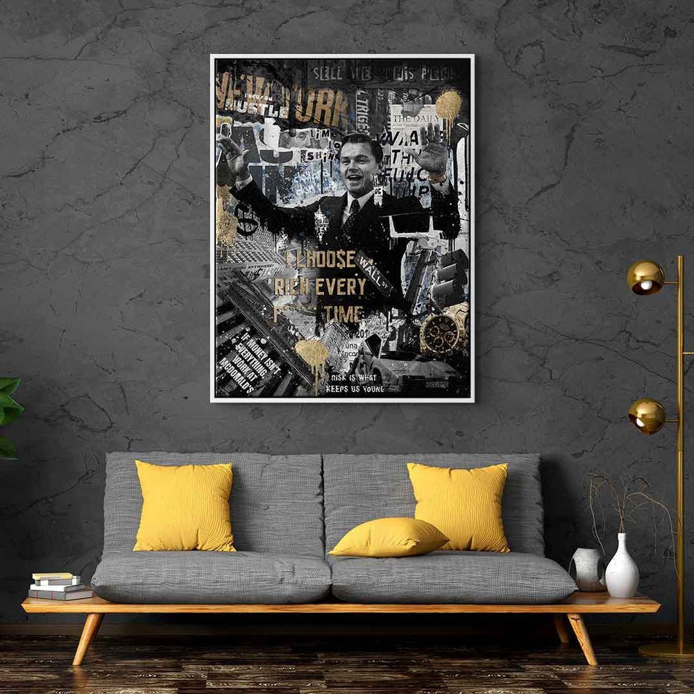 CHOO$E RICH - I Rahmen goldener DOTCOMCANVAS® Premium Leinwandbild, Wandbild Motivationsbild