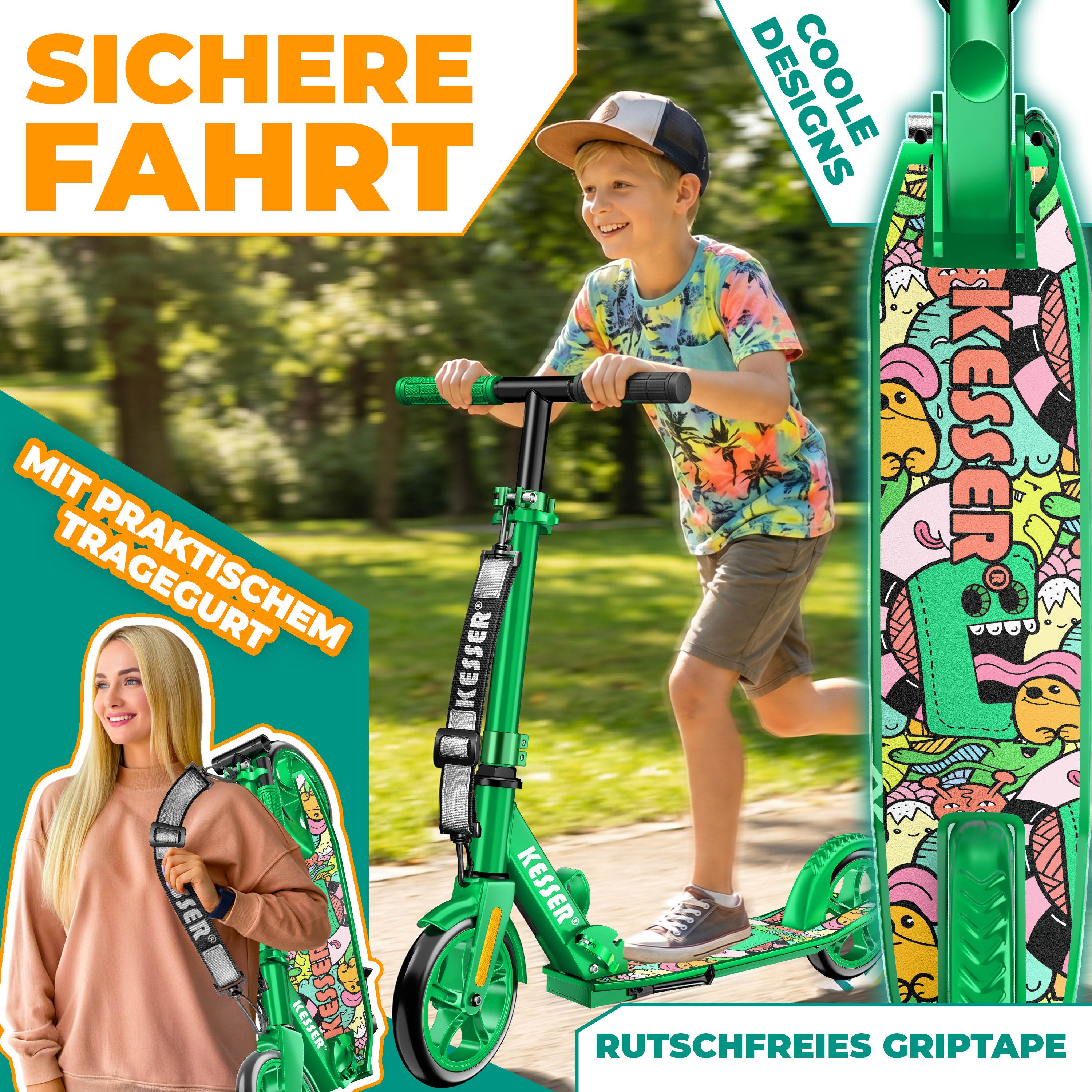 KESSER Scooter mit Hinterradbremse & rutschfeste Trittfläche, bis 100kg & 185cm Körpergröße, klappbar höhenverstellbar – Bild 5 von 5