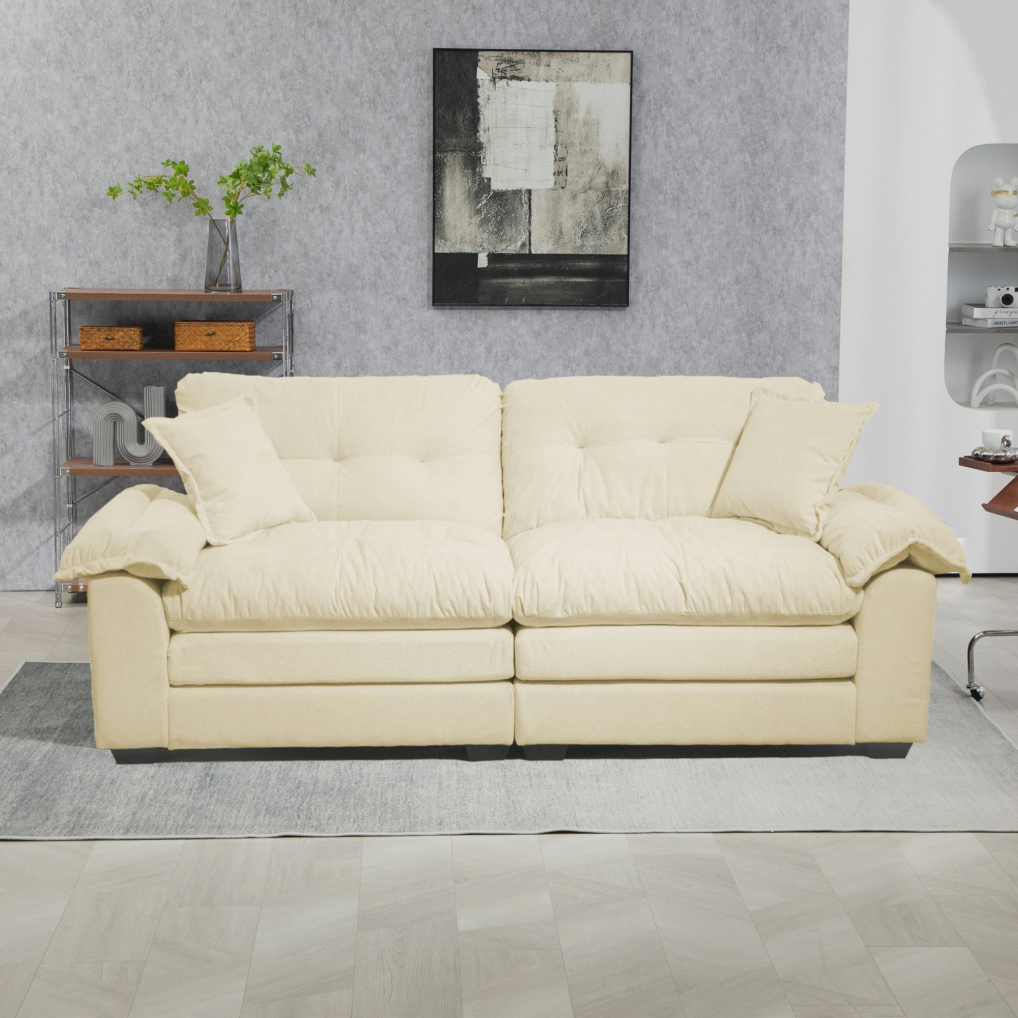 BBG Sofa 213 cm Zweisitzer Sofa aus Chenille mit tiefem Sitz, 1 Teile, Komfortsofa mit Memory-Schaum & Taschenfederkern, inkl. Kissen