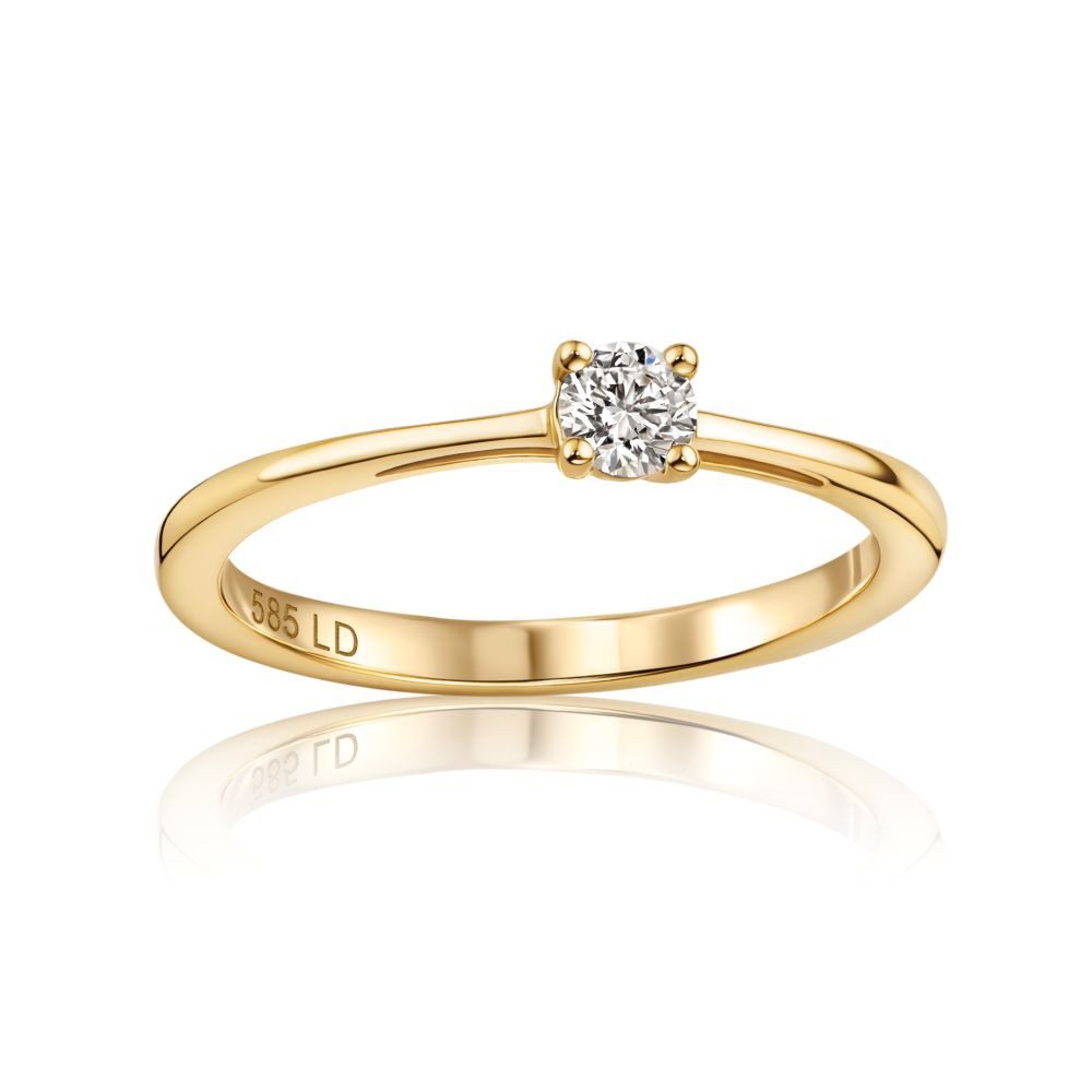 Miore Solitärring LD4015R-16R - Damen 14K (585) Gelbgold mit Diamant 0,10 oder 0,16 ct, 4-Krappenfassung - Echtgold
