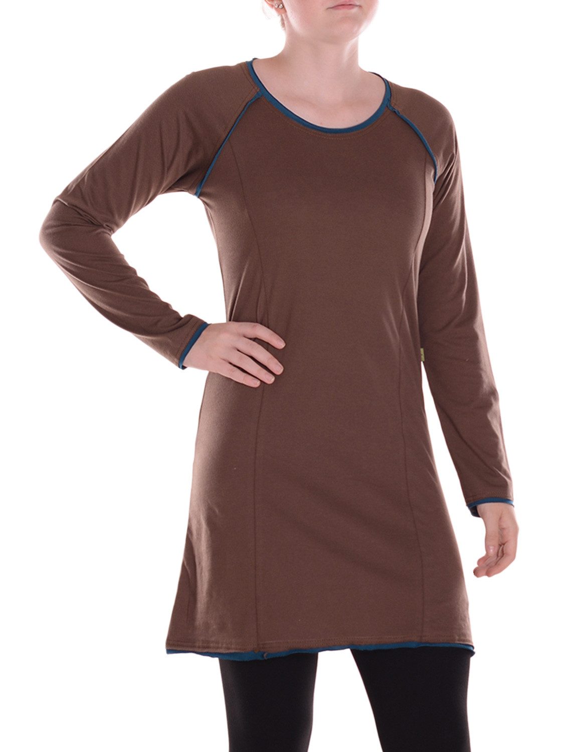 A-Linien-Kleid Damen Kleid Baumwolle Casual Rundhalsausschnitt langarm einfarbig