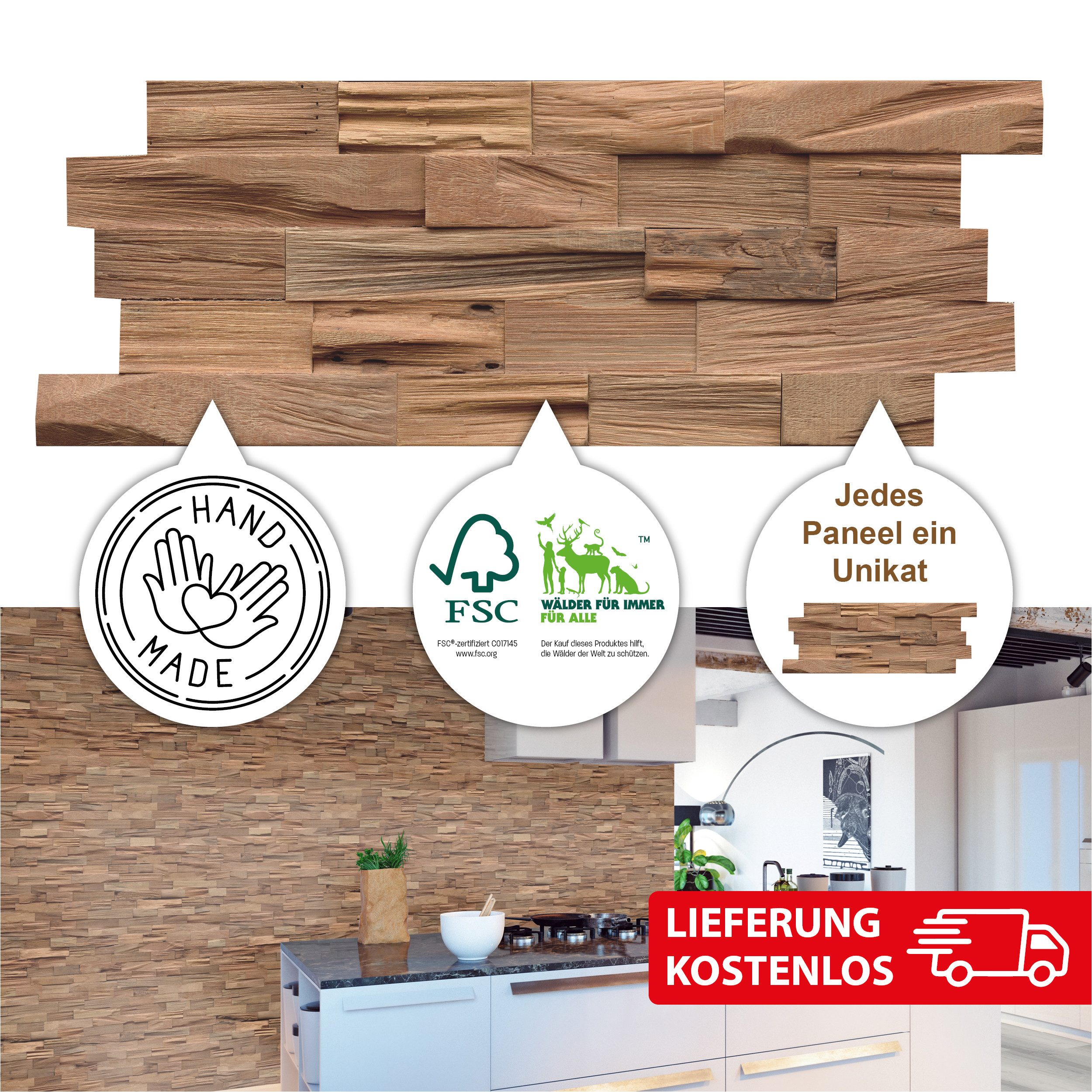 INDO 3D Wandpaneel Axewood FSC Bangkirai, BxL: 20,00x50,00 cm, 0,10 qm, (Pa günstig online kaufen