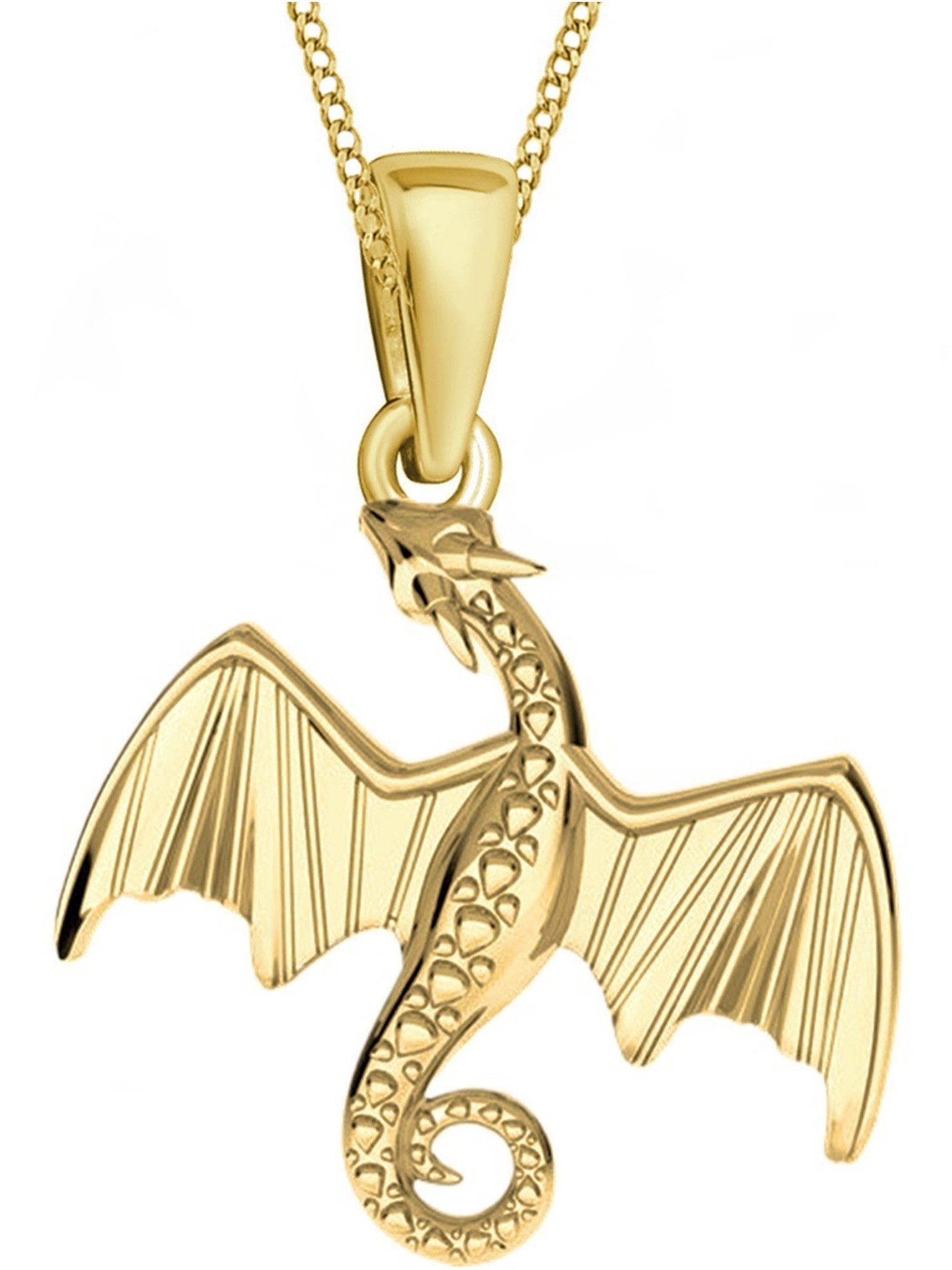 Goldene Hufeisen Kette mit Anhänger Halskette Gold Drache Kette Anhänger 925 Silber 24kt vergoldet, Drachen Goldschmuck