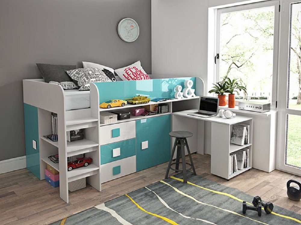 Feldmann-Wohnen Hochbett »TOLEDO 1« (Etagenbett mit Schreibtisch + 2  Schränke) Farbe wählbar